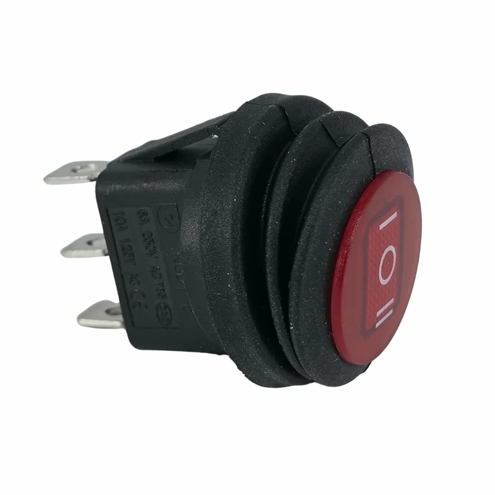 Przełącznik kołyskowy SPDT 6A 250V/12V-24V wodoszczelny Ø20mm czerwony/czarny