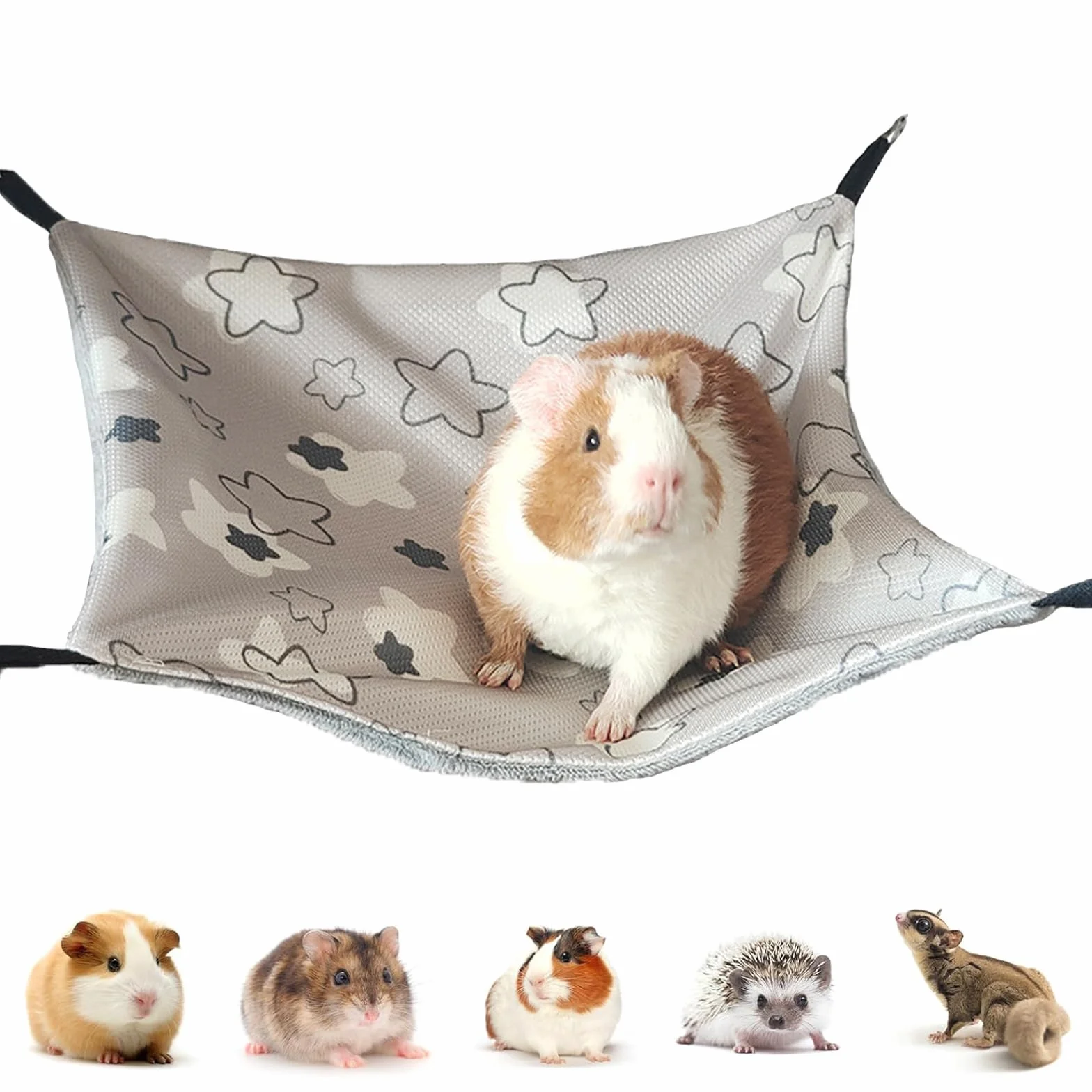 Hamac Świnki Morskiej z Jedwabiem Lśniącym 34 x 34 cm Klatka dla Świnki Morskiej Gwiazda z Indii Regulowana Zabawka dla Królików Karzeł Klatka dla Chomika Huśtawka Dwustronna dla Królika i