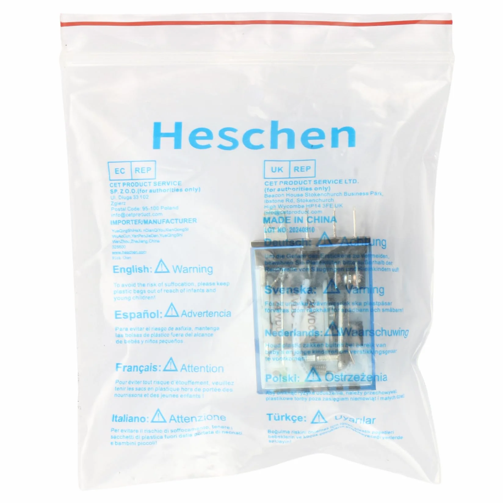 Heschen Przekaźnik zewnętrzny LY2NJ 24 VDC 10 A DPDT LED