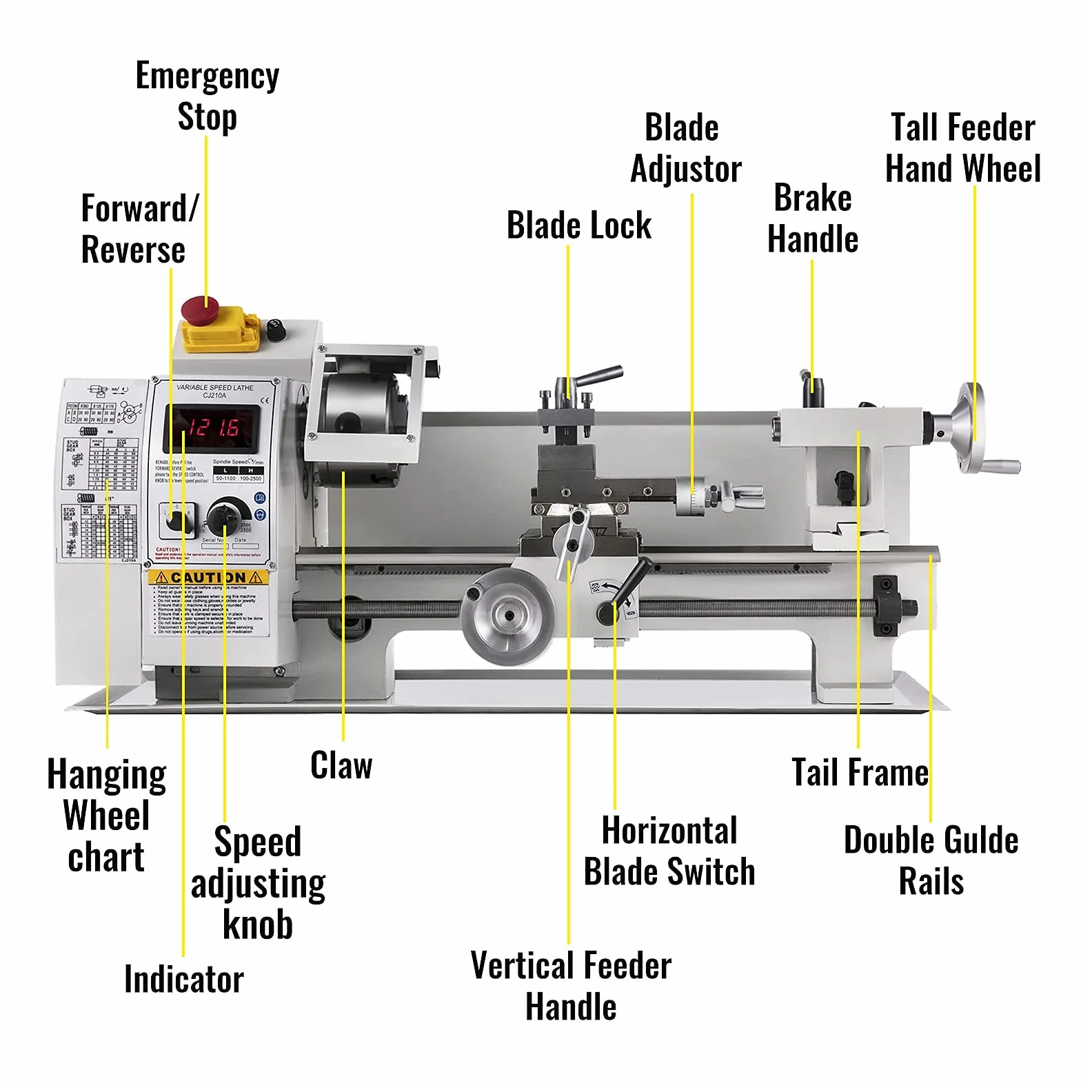 VEVOR Tokarka do metalu, 650 W, format mini, małe wymiary 210 x 350 mm, z zakresem gwintu 10–44 TPI