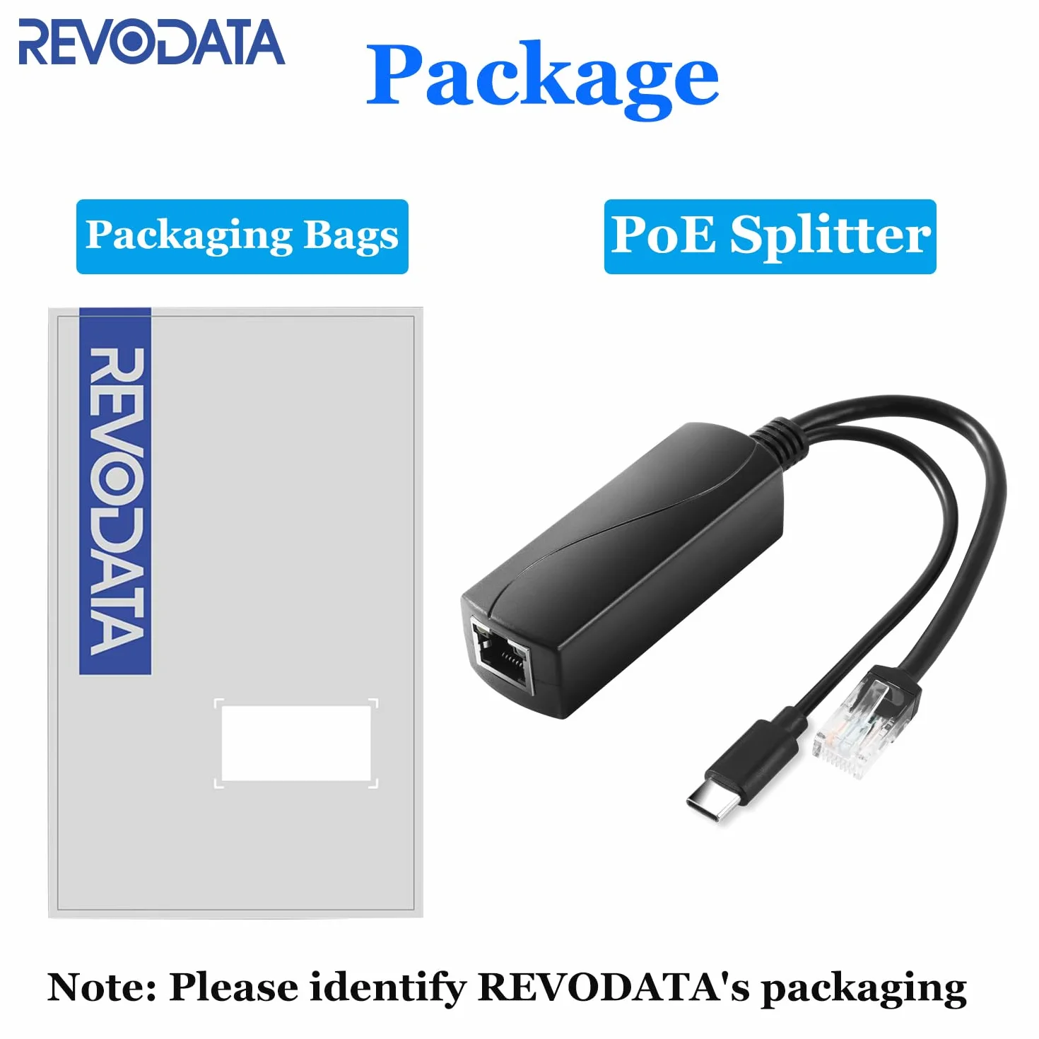 Revotech Gigabit Aktiv PoE rozdzielacz typu C 5 V 2,4 A, IEEE 802.3af 10/100/1000 Mbps do ładowania typu C RJ45 port zasilanie przez adapter rozdzielacza typu C Ethernet (TYPEC0502G)
