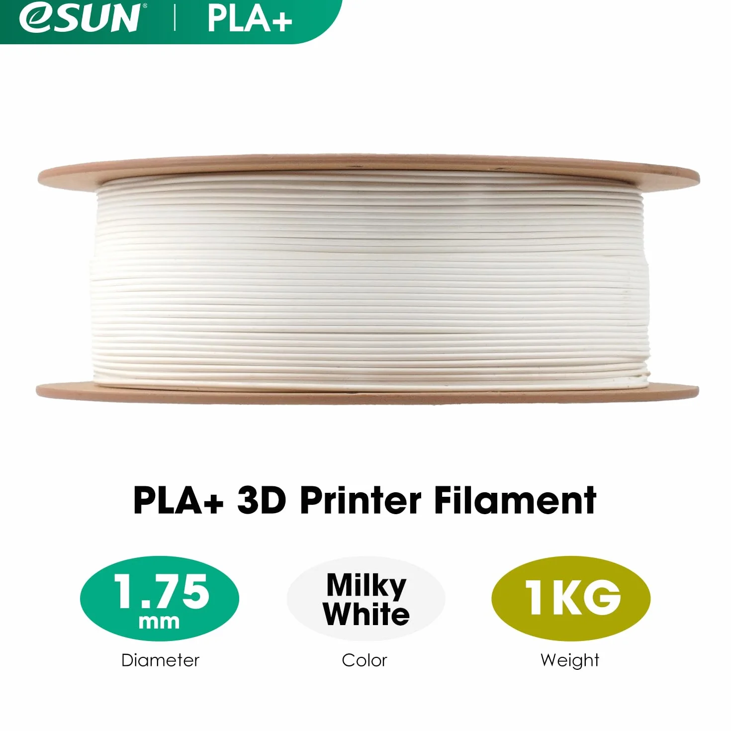 eSUN PLA+ Filament 1,75 mm, większa rezystancja filament PLA Plus do drukarek 3D, dokładność wymiarowa +/- 0,03 mm, szpula 1 kg (2,2 LBS) do drukarek 3D, mleczna biel