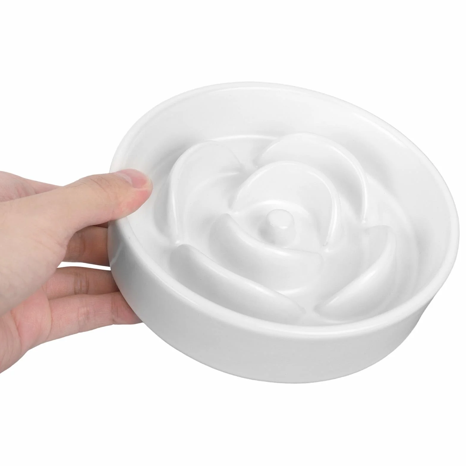 Ceramiczna Miska dla Psa Spowalniająca Jedzenie, 15,7x4cm Wzór Puzzli z Kwiatowym Labiryntem Miska dla Zwierząt Spowalniająca Jedzenie Małych Psów i Kotów Można Myć w Zmywarce (Biała)