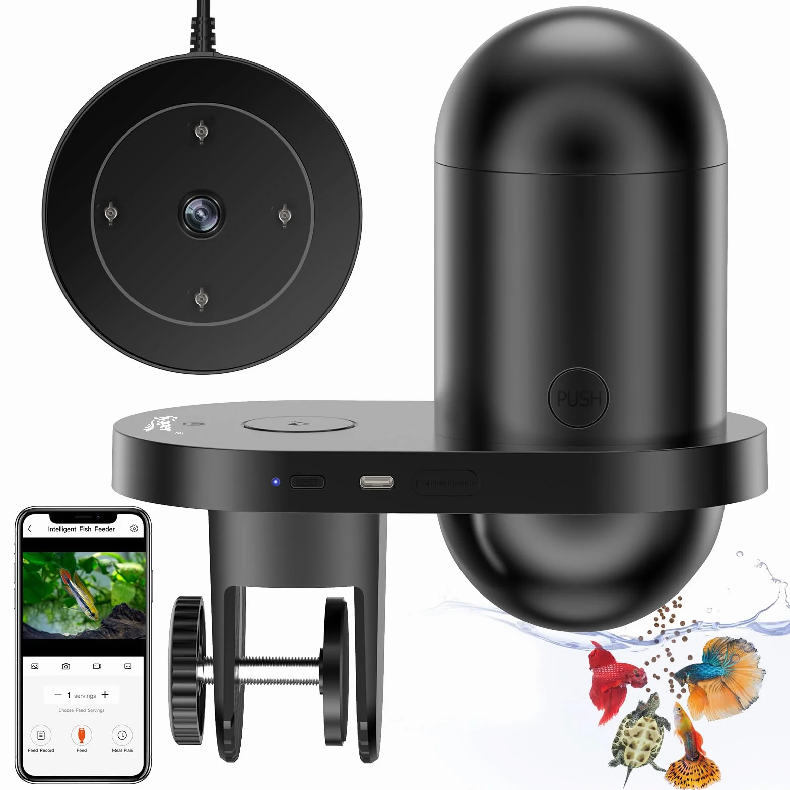 hygger Automatyczny dozownik karmy dla ryb, WiFi do akwarium z aplikacją Control, automatyczny dozownik karmy rybnej z kamerą, 230 ml, duża pojemność, USB Fish Food Dispenser na weekend Holiday