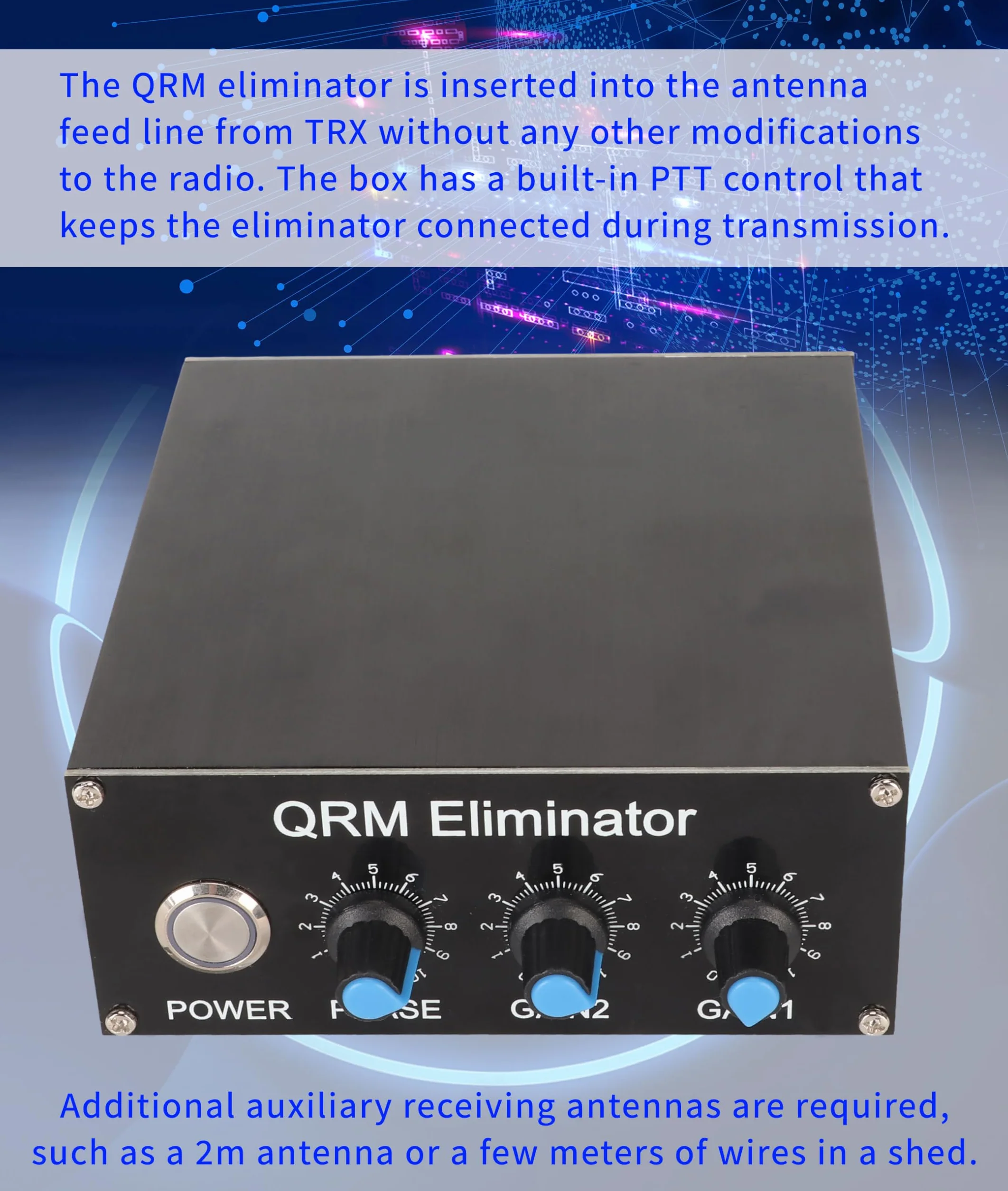 Eliminator QRM, 1,8 MHz–30 MHz, Regulowane Sterowanie Fazowe X Tłumik Sygnału ze Stopu Aluminium, DC 13,8 V, 150 MA Wbudowany Eliminator Sygnału Sterującego PTT z tarczą i