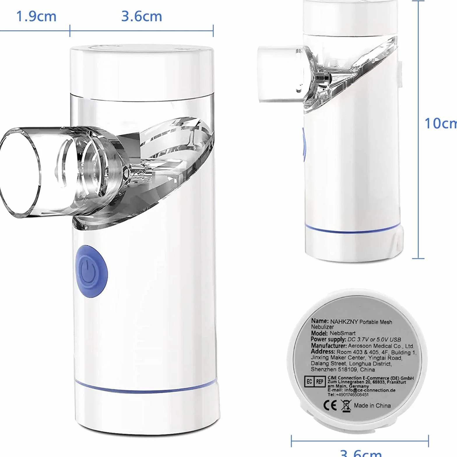 Nebulizator inhalator cichy przenośny akumulator aerozol USB dla dorosłych i dzieci z ustnikiem