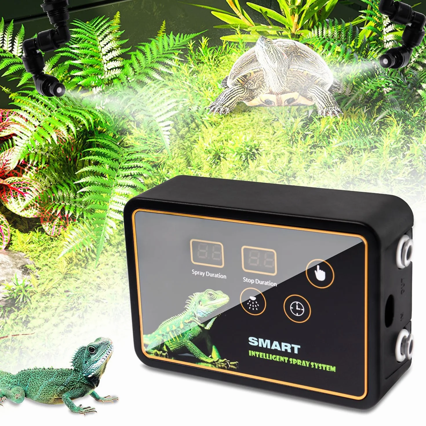 GuKKK inteligentny system nawilżania gadów, nawilżacz powietrza z wężem z timerem i dyszami natryskowymi, regulacja 360°, nebulizator terrarium dla roślin płazów