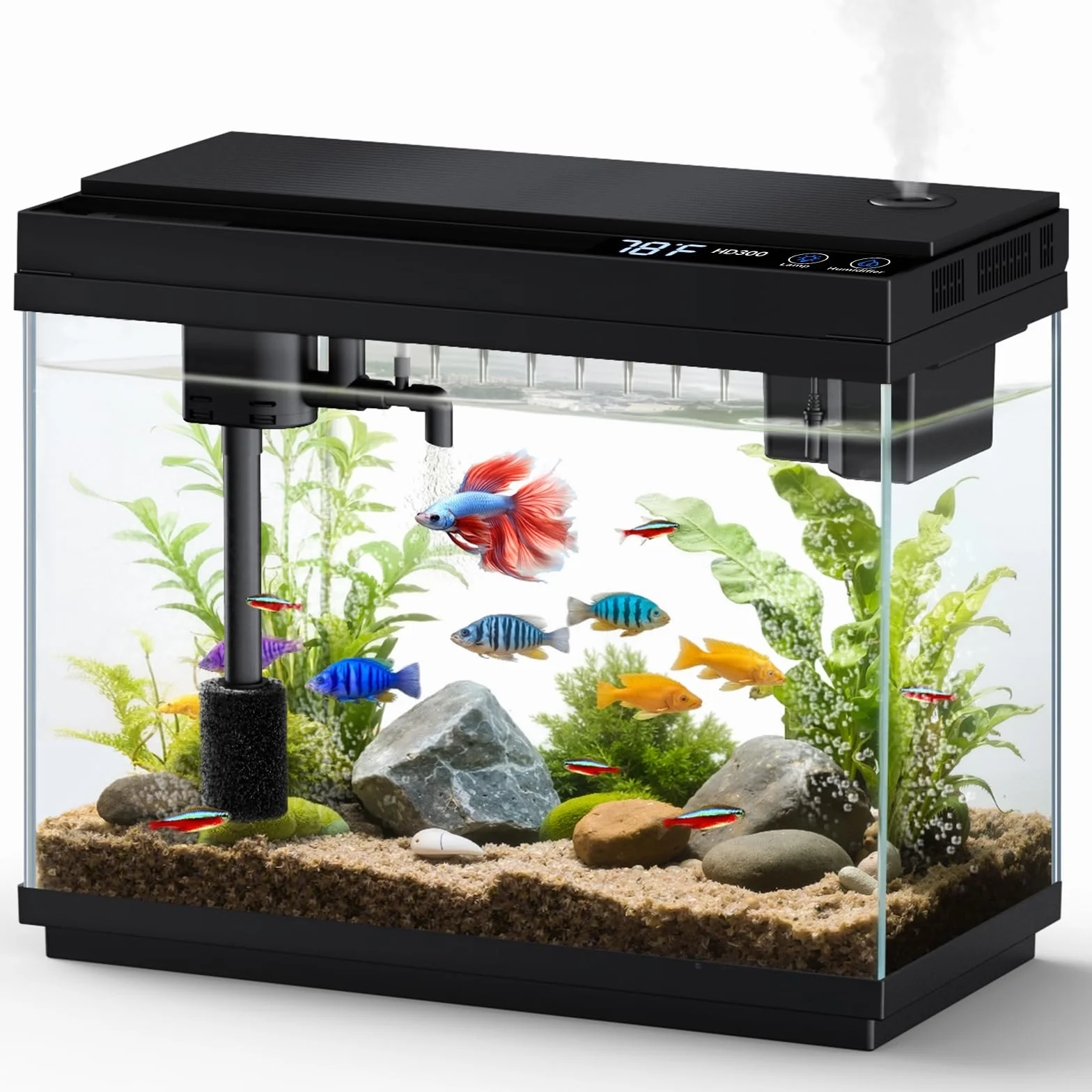fishkeeper Nano Aquarium, kompletny zestaw, 9 l, mini zestaw startowy z diodami LED, inteligentne akwaria, samoczyszcząca pompa i filtr, mały zestaw do akwarium w komplecie z aromaterapią, wskaźnikiem