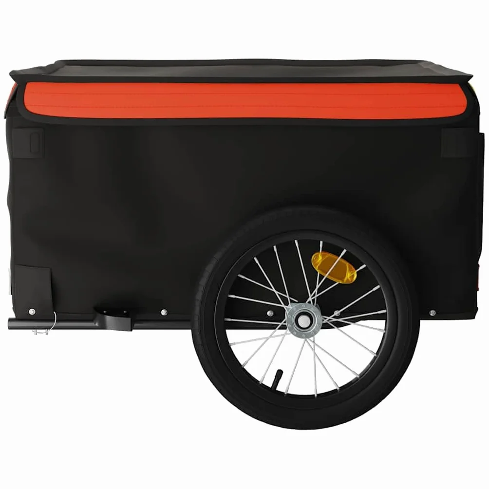 Przyczepa rowerowa, czarna i pomarańczowa, z żelaza, udźwig, 120 x 54 x, flaga bezpieczeństwa, składana, do transportu bagażu, psa, dzieci i wycieczek na świeżym powietrzu