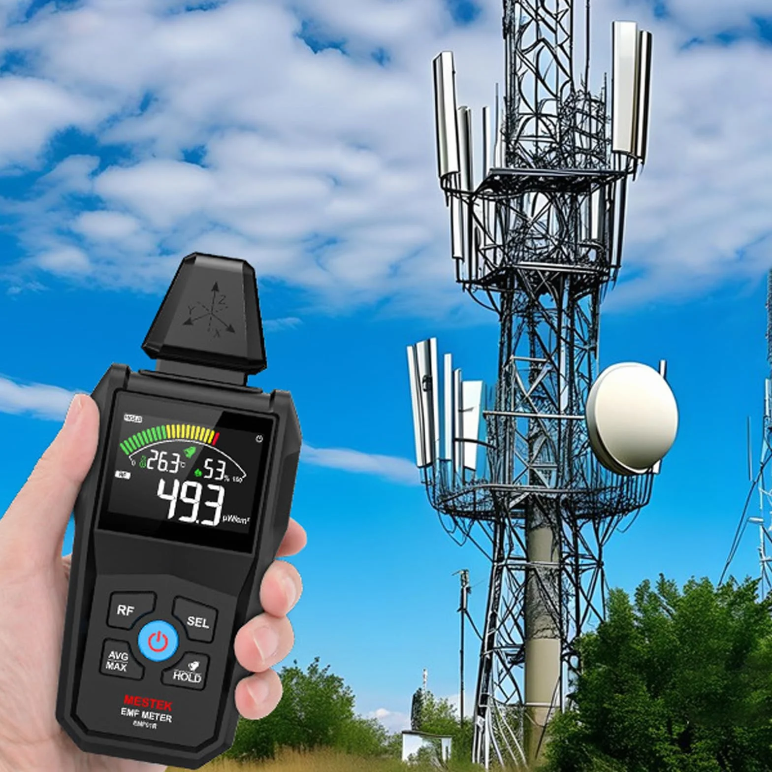 EMF miernik promieniowania elektromagnetycznego 5 w 1 cyfrowy detektor EF MF RF do WiFi 5G