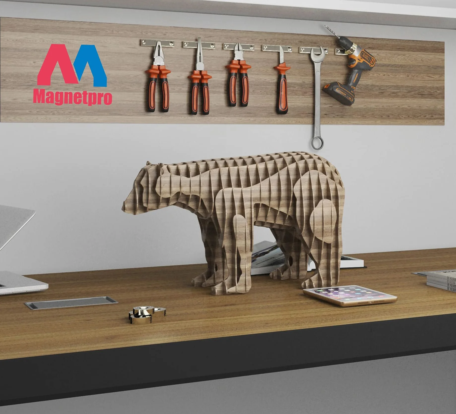 Magnetpro Prostokątne magnesy 30 kg, siła 60 x 13,5 x 5 mm, z częściami i otworem stożkowym, magnesy garnkowe ze śrubami, 6 sztuk