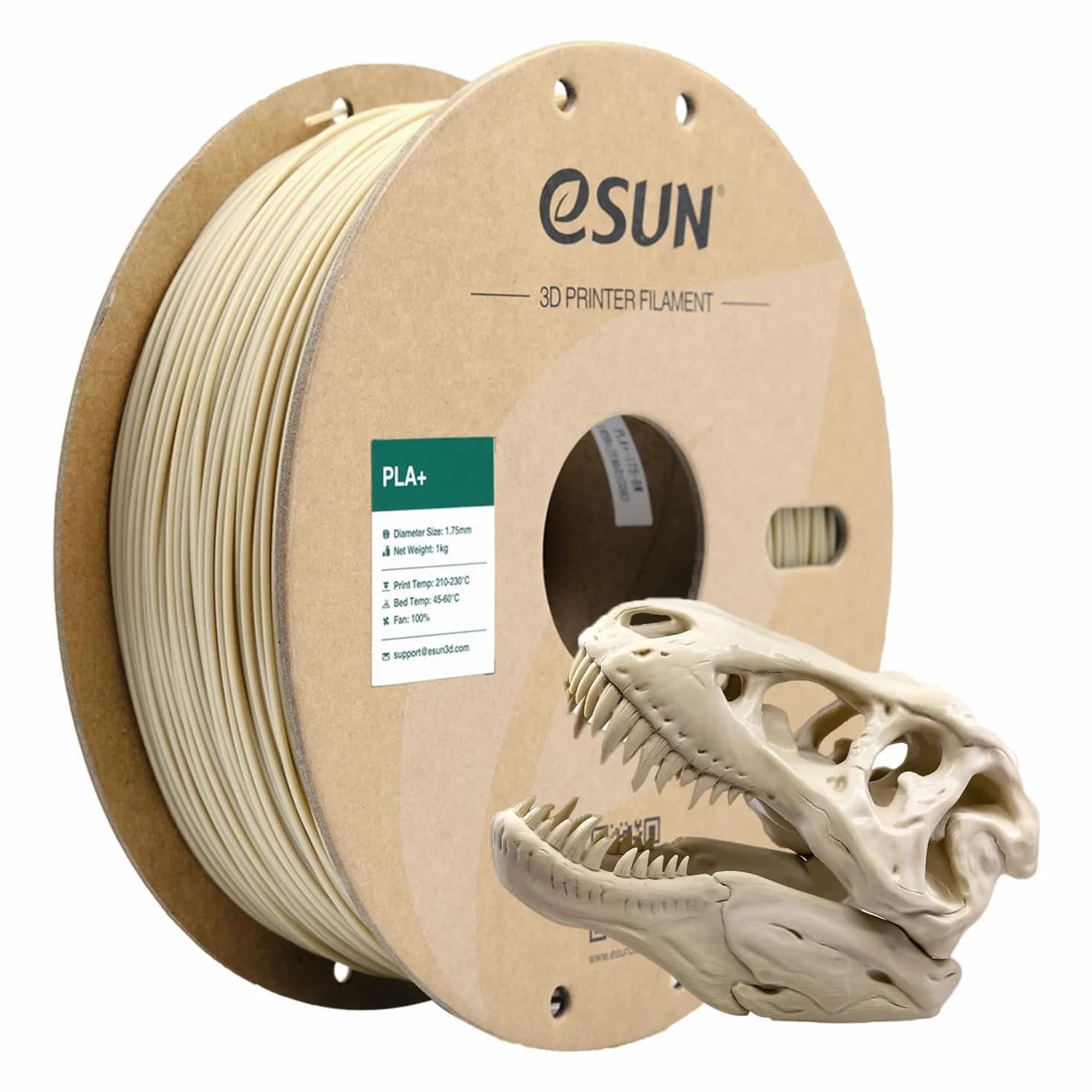 eSUN PLA+ Filament 1,75 mm, wzmocniona wytrzymałość drukarka 3D Filament PLA Plus, dokładność wymiarowa +/- 0,03 mm, 1KG Cewka (2,2 LBS) Filament do drukarki 3D, Biały Kość