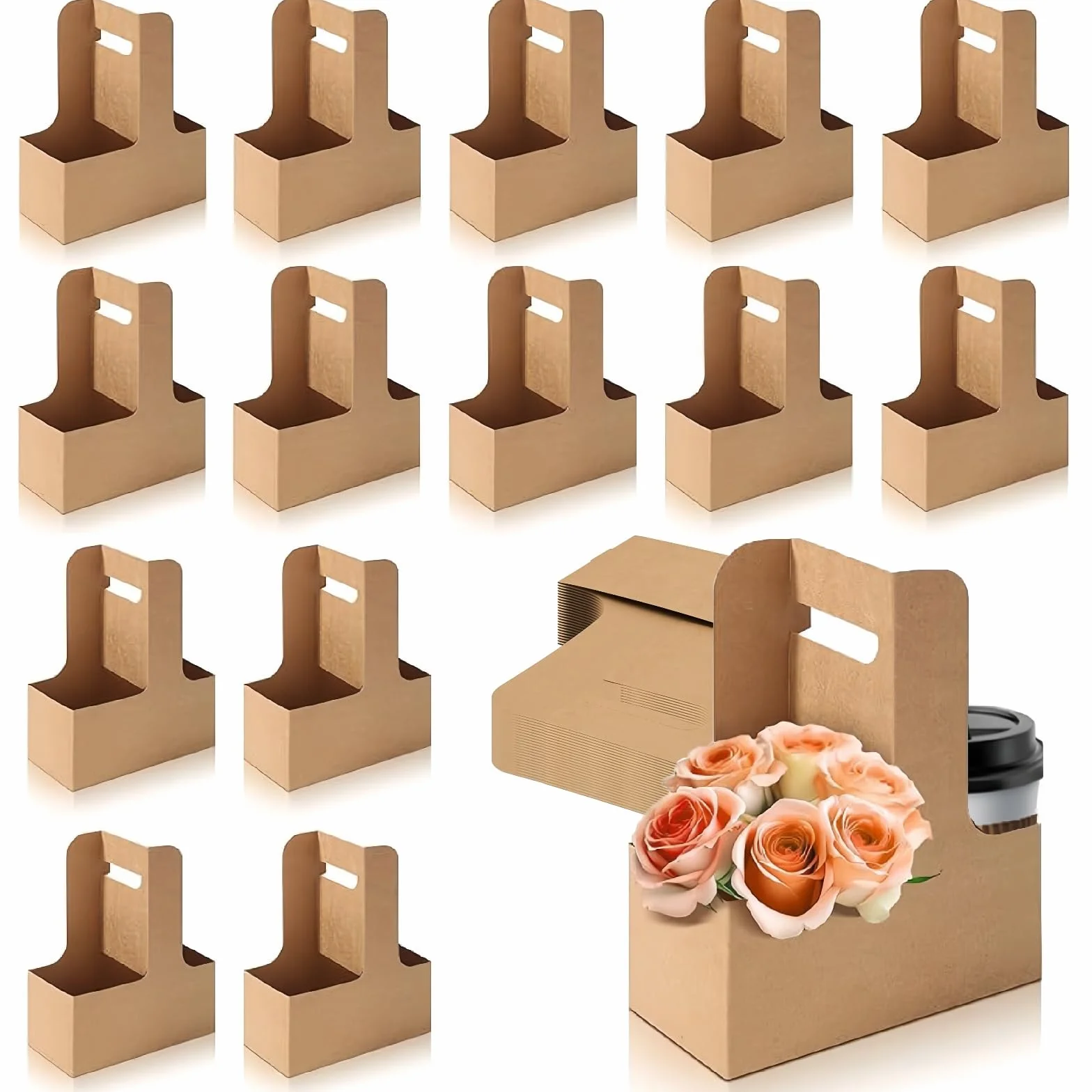 Kartonowy uchwyt na napoje 2 filiżanki kraft 17,5x8x22,5 cm 15 sztuk