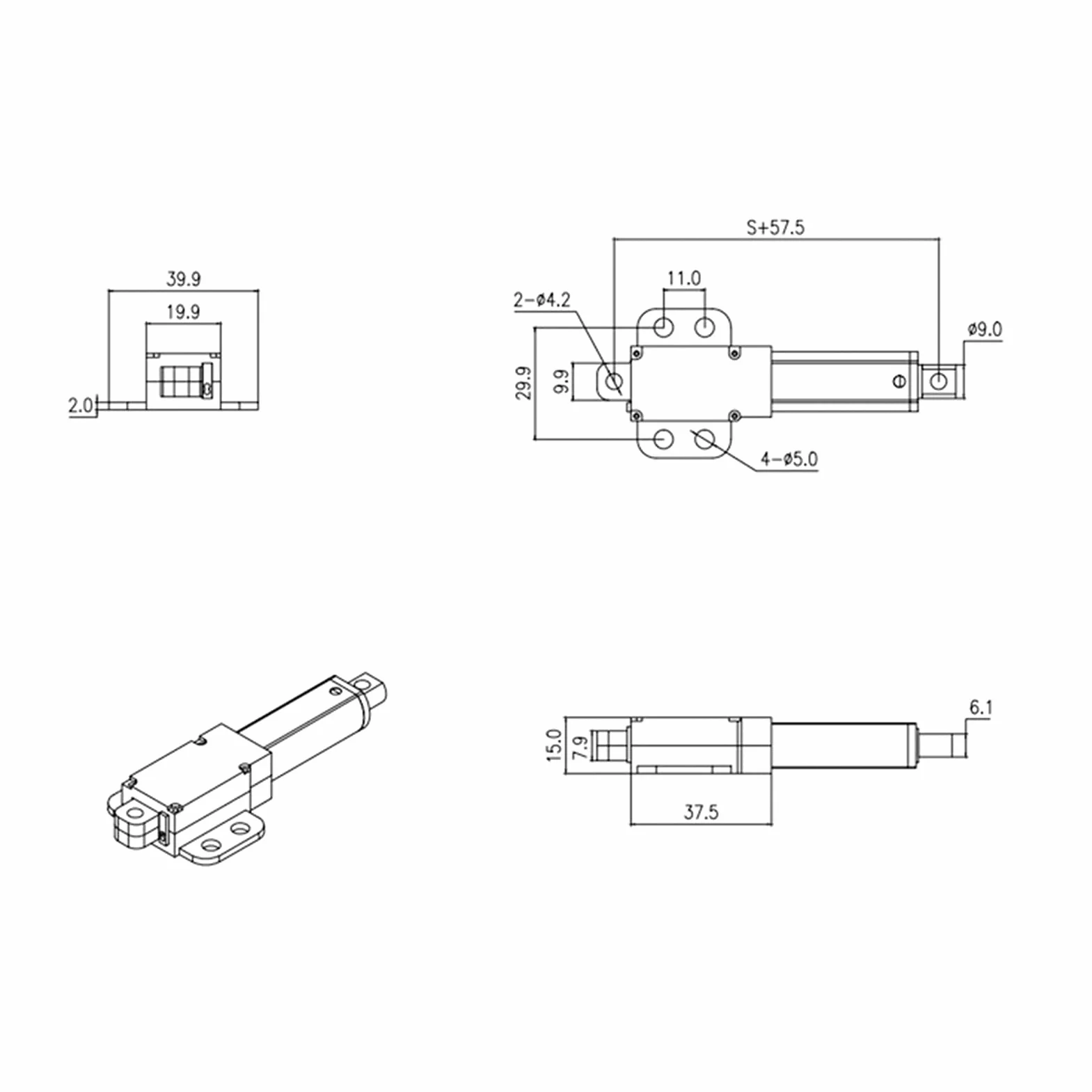 YWBL-WH 150mm siłownik liniowy 12V skok siłownik liniowy wbudowane wyłączniki krańcowe do samochodu medycznego (skok 150mm-15mm/s-50N), siłownik liniowy/popychacz