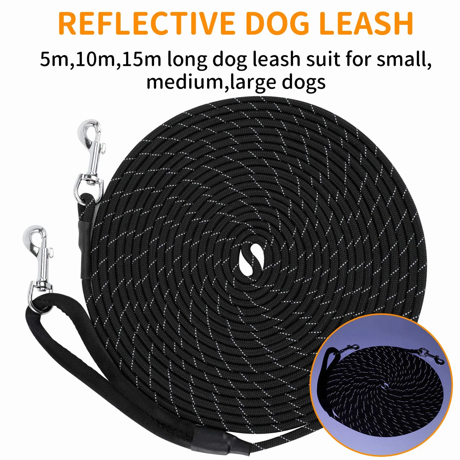 HAPPY HACHI Smycz treningowa dla psów długie odblaskowe paski nylonowe na kemping spacer (czarny, 3M)