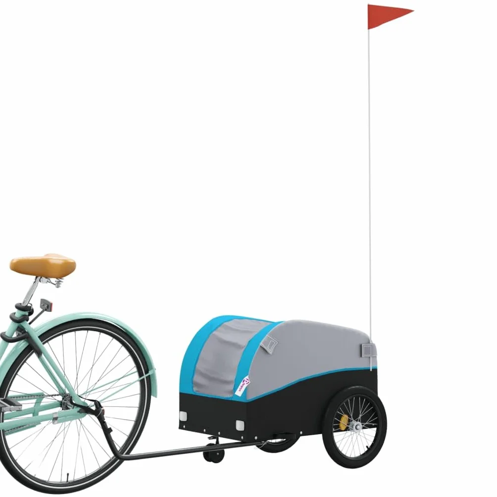 Przyczepa rowerowa, czarna, pomarańczowa, wykonana z żelaza, udźwig, z flagą bezpieczeństwa, 123 x 52 x, idealna do transportu bagażu, zwierząt domowych, zakupów, aktywności na świeżym powietrzu i na