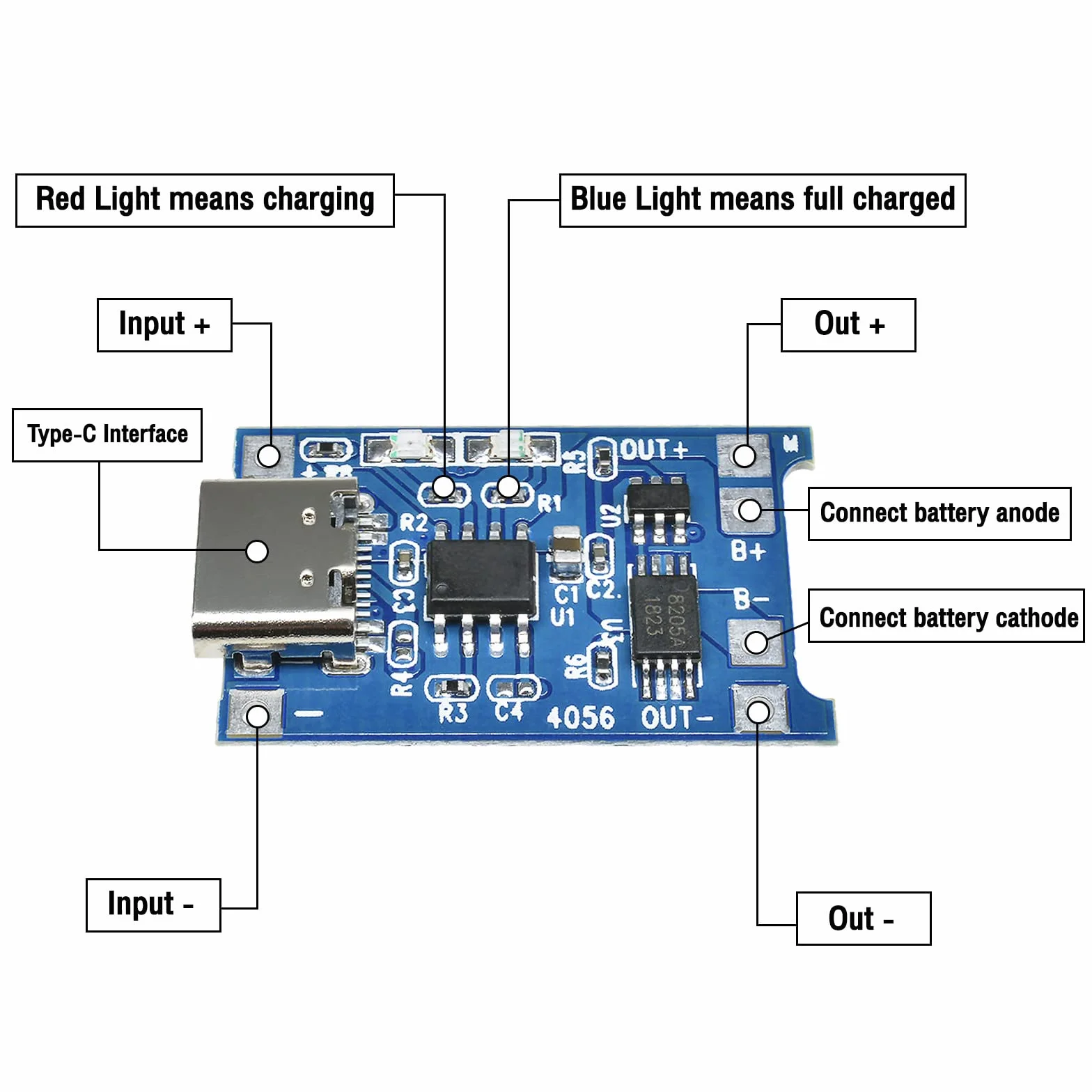 Aideep 6 sztuk Type-C USB-C TC4056 5V 1A akumulator litowy litowo-jonowy moduł ładujący z podwójną ochroną