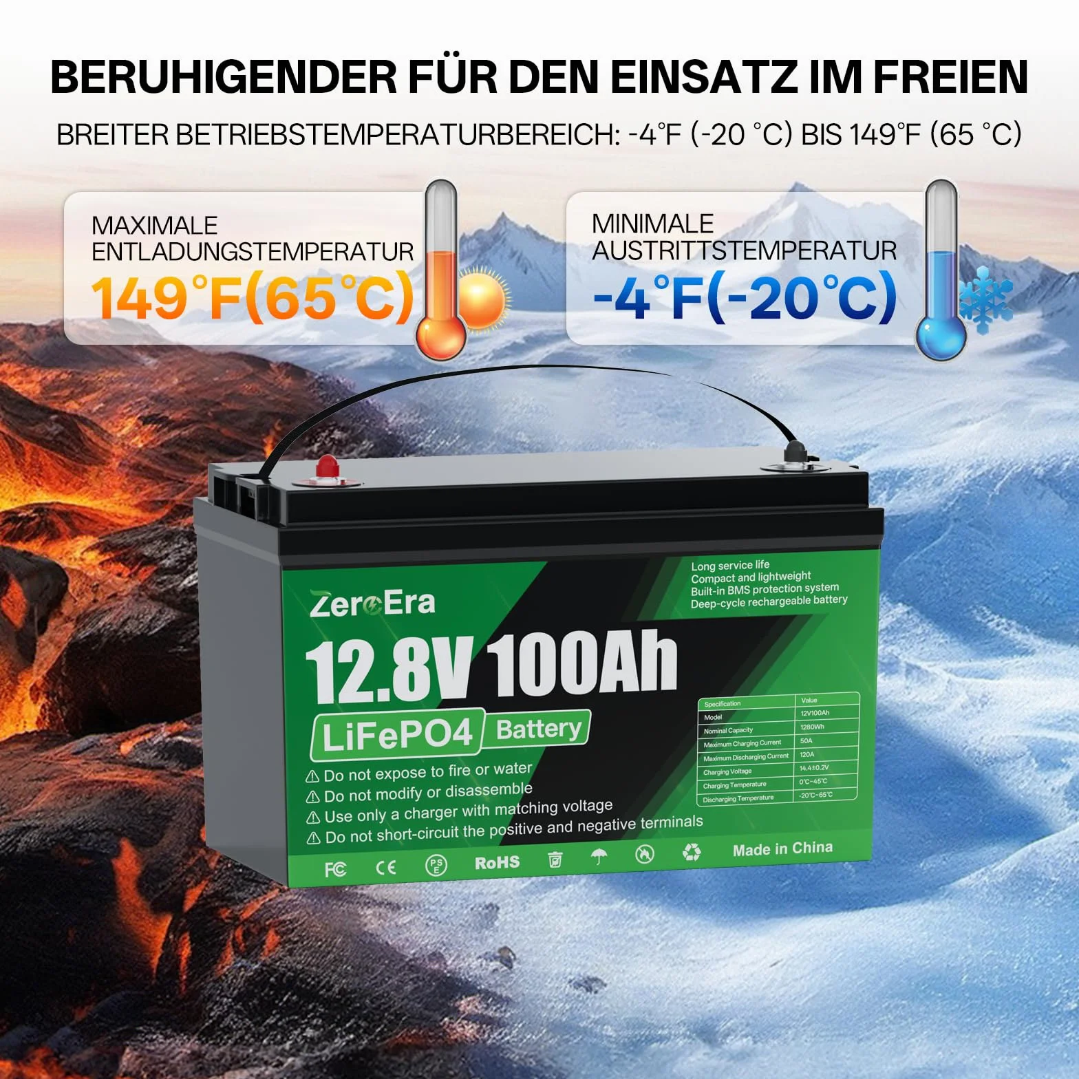 LiFePO4 bateria 12 V 100 Ah, bateria litowa 1280 Wh z ochroną przed niską temperaturą BMS 1000 A, głęboki cykl 10000-15000, obsługuje przełączanie szeregowe/równoległe do przechowywania w gospodarstwie domowym, morski (1 x 12 V 100 AH)