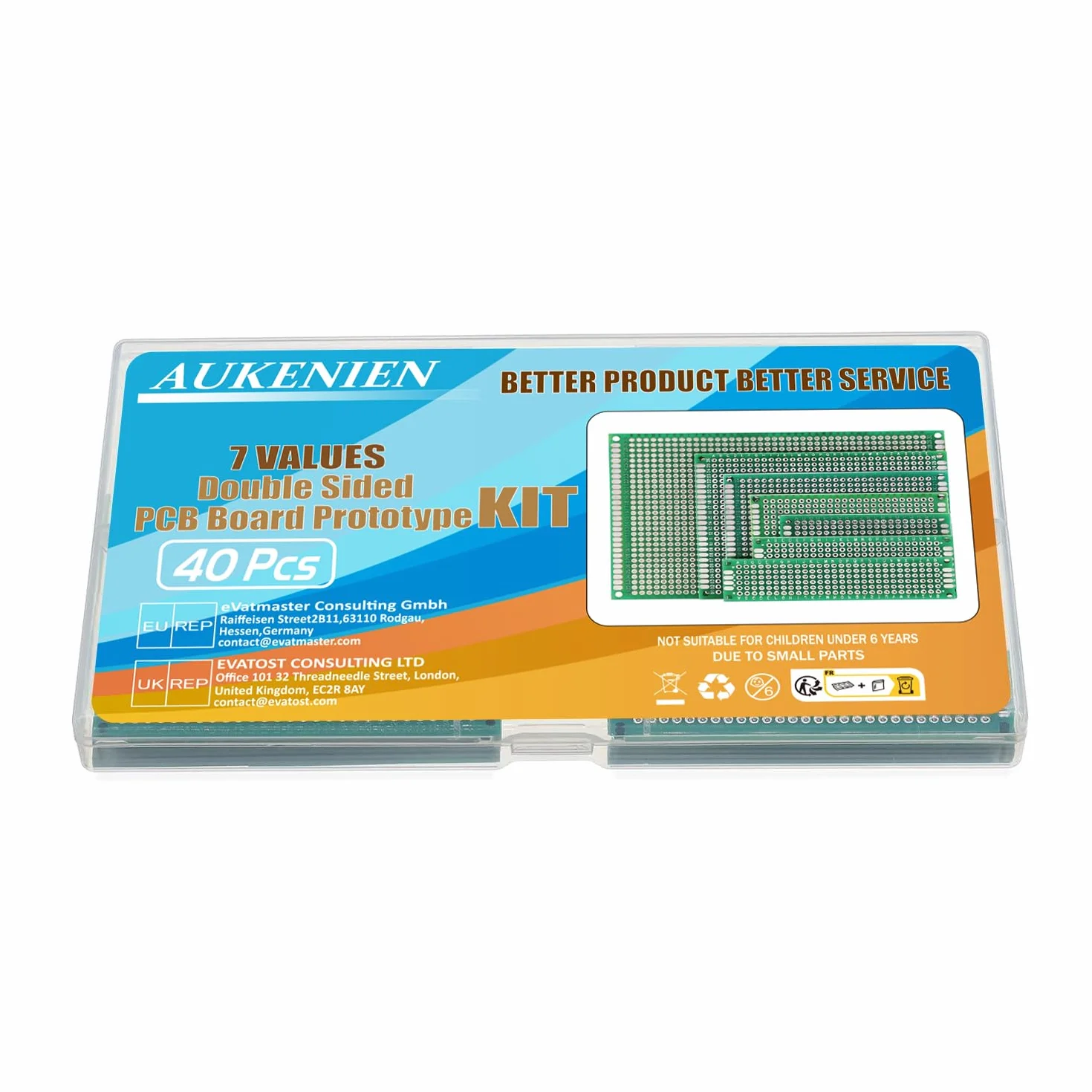 AUKENIEN 7 wartości 40 szt. płytka PCB 2x8 3x7 4x6 5x7 6x8 7x9 8x12 dwustronne prototypowe płytki PCB zestaw kompatybilny z zestawami Arduino do lutowania DIY i projektów elektronicznych