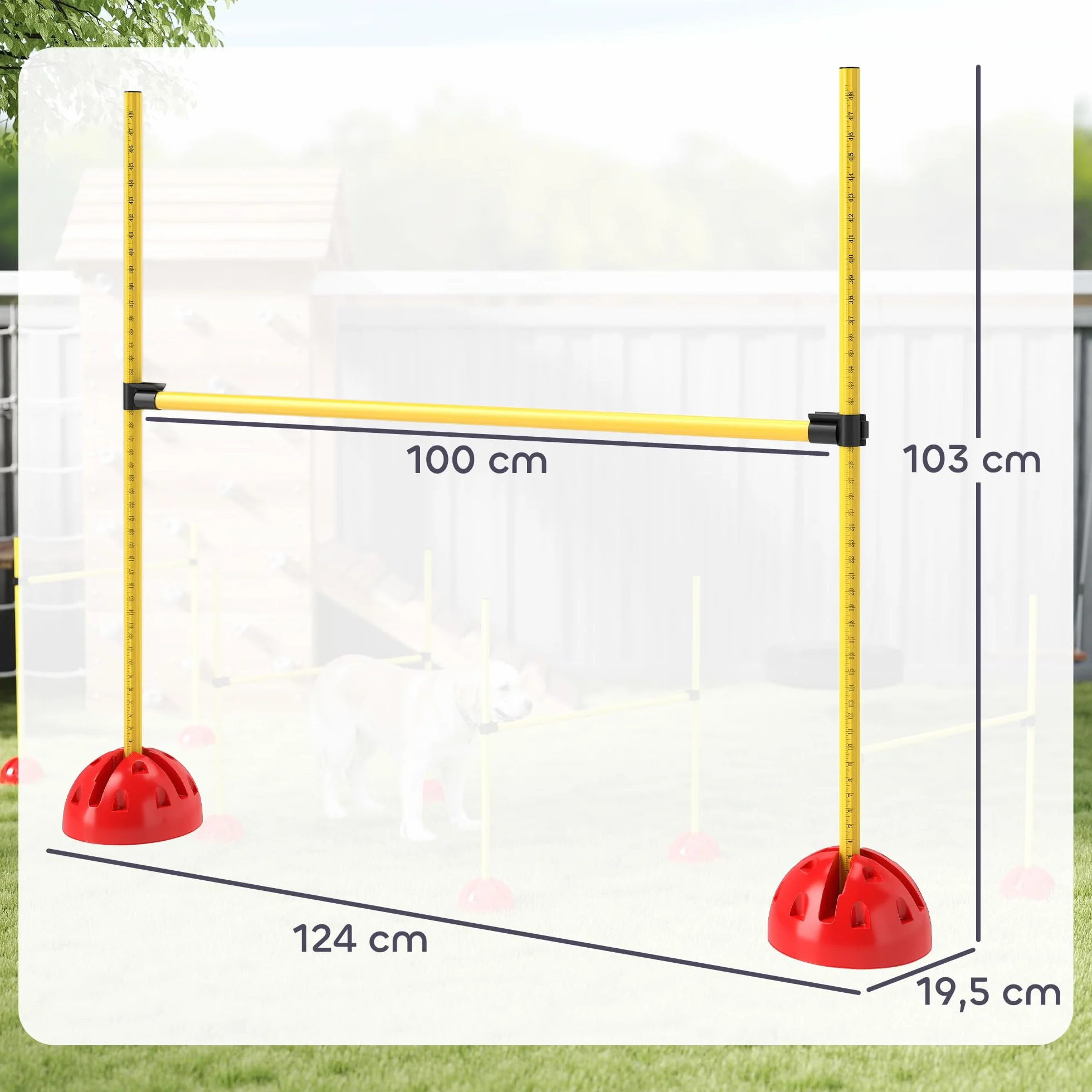 PawHut Agility zestaw dla psów, 5-częściowy, do napełniania, wyposażenie agility do treningu psa, zestaw płotek z regulacją wysokości, torba transportowa, akcesoria treningowe, trening koordynacyjny