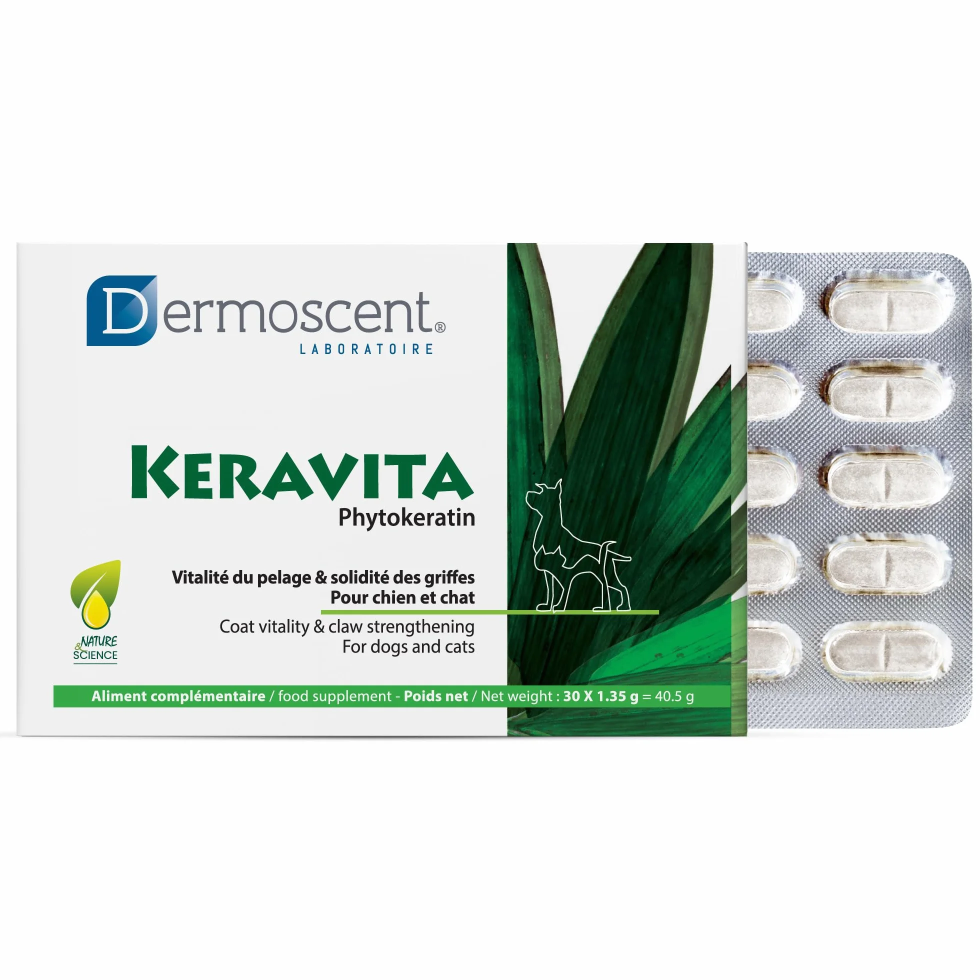 Keravita | witalność sierści i mocne pazury dla psów i kotów | naturalna formuła z keratyną botaniczną, bambusem, witaminami i cynkiem | łatwe w obsłudze, smaczne tabletki