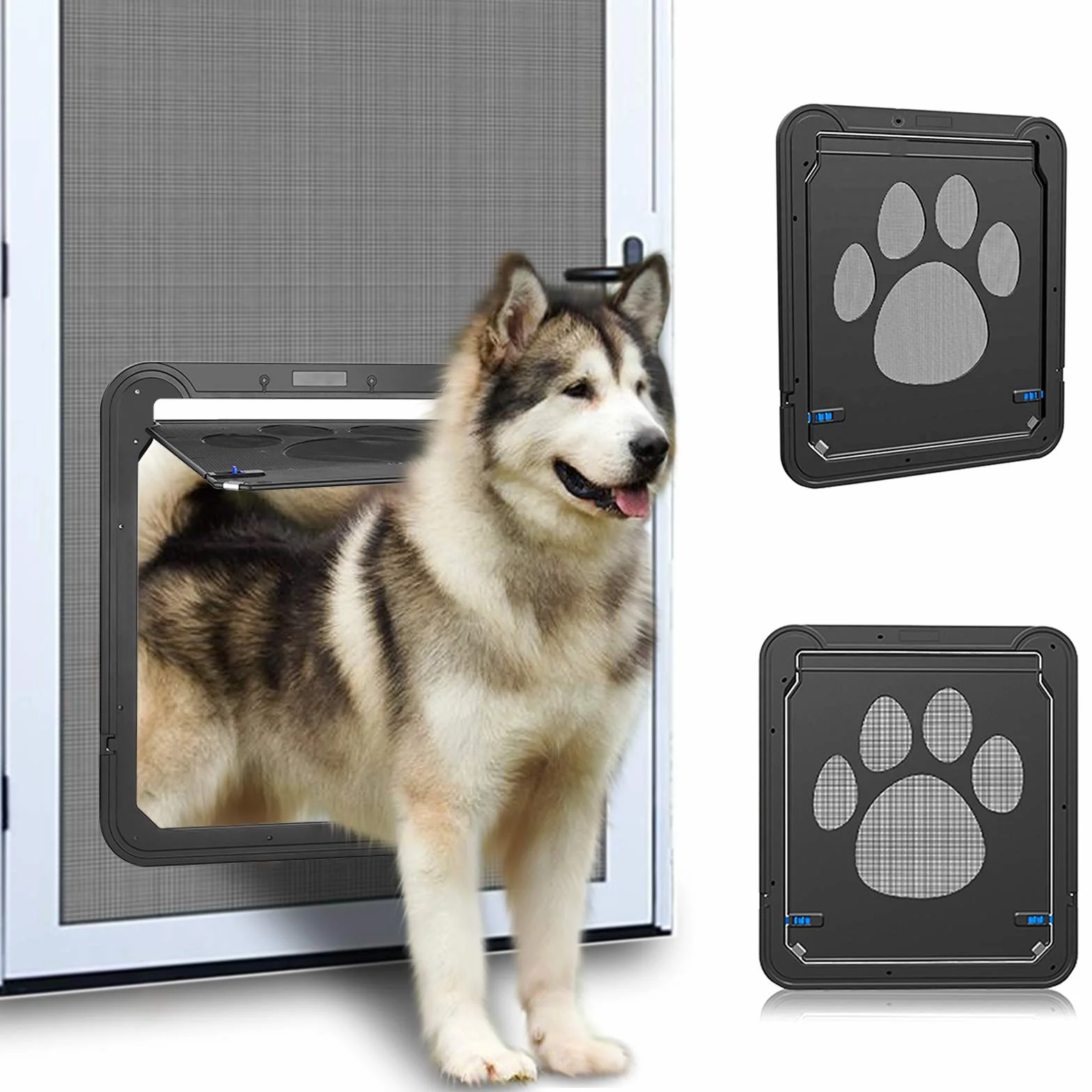Ownpets Klapka dla psa, magnetyczna moskitiera na drzwi z automatycznie zamykaną moskitierą, dla zwierząt domowych, czarna, dla psów i kotów, wymiary wewnętrzne 36 x 30,5 x 1,25 cm, duża