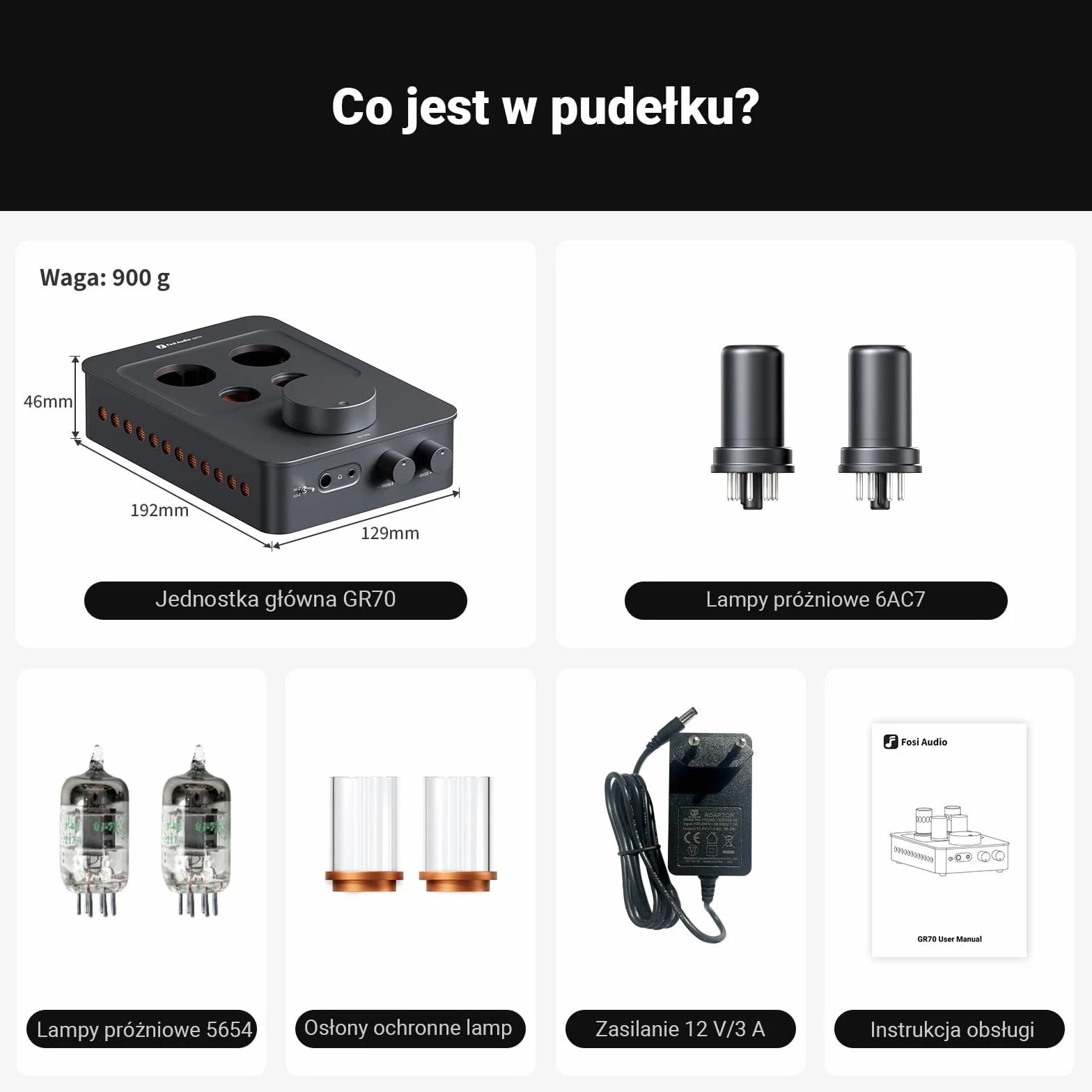 Fosi Audio GR70 Przedwzmacniacz słuchawkowy Tube 5654 W*2 6AC7*2 HiFi 16-300 omów