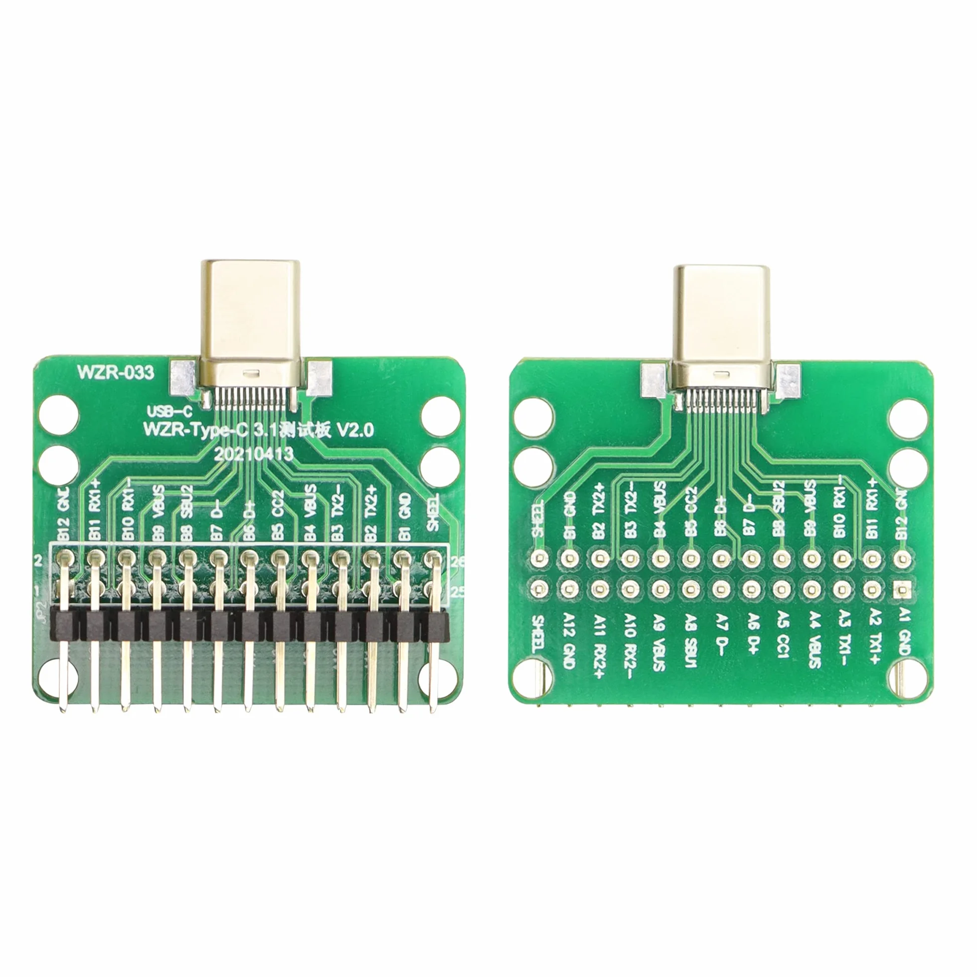 QIANRENON Type-c żeńska płytka testowa PCB dwustronna 2 x 13p wygięty pin płytka rozbijająca linia danych testowa prototypowanie i połączenie płyty prototypowej.