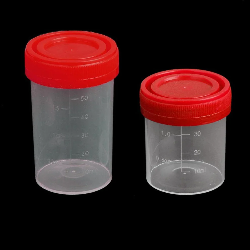 Sterylny plastikowy kubek na próbki 60 ml z podziałką i pokrywką