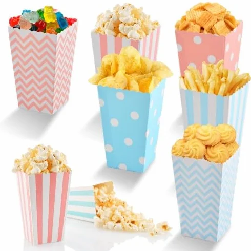 Pudełka na popcorn 60 sztuk pojemniki na cukierki z wzorem fal kropki paski