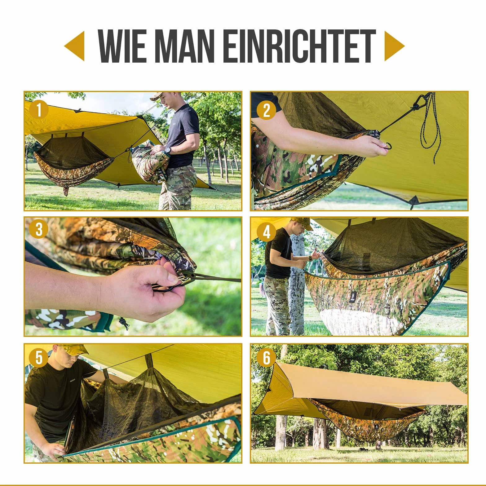 OneTigris Hideout Hamak, mata pod hamak, podsufitki, ochrona cieplna, ultralekki, do aktywności na świeżym powietrzu, wędrówek, na kemping, 280 x 120 cm, moro