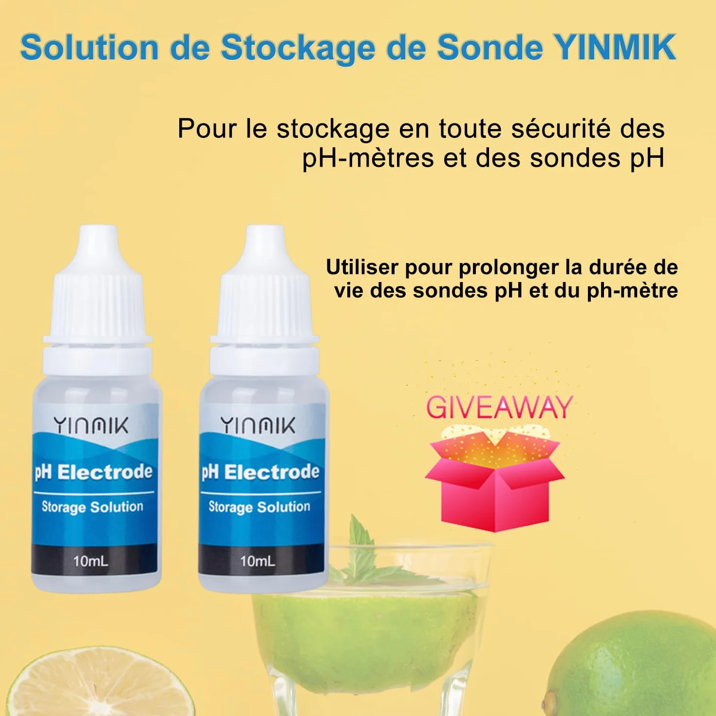 YINMIK zestaw do kalibracji miernika pH (4.00, 7.00 i 10.01) z zestawem do ochrony roztworu, 3 butelki po 50 ml roztworu buforowego do kalibracji pH i 2 butelki po 10 ml roztworu KCL do sond pH dla