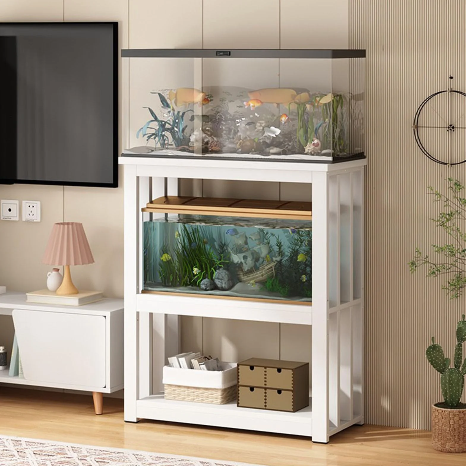 Metalowa rama do akwarium，3-poziomowy wytrzymały wielofunkcyjny stojak do akwarium terrarium dla żółwi i gadów，Solidny stojak do filtrów, pomp i akcesoriów akwariowych