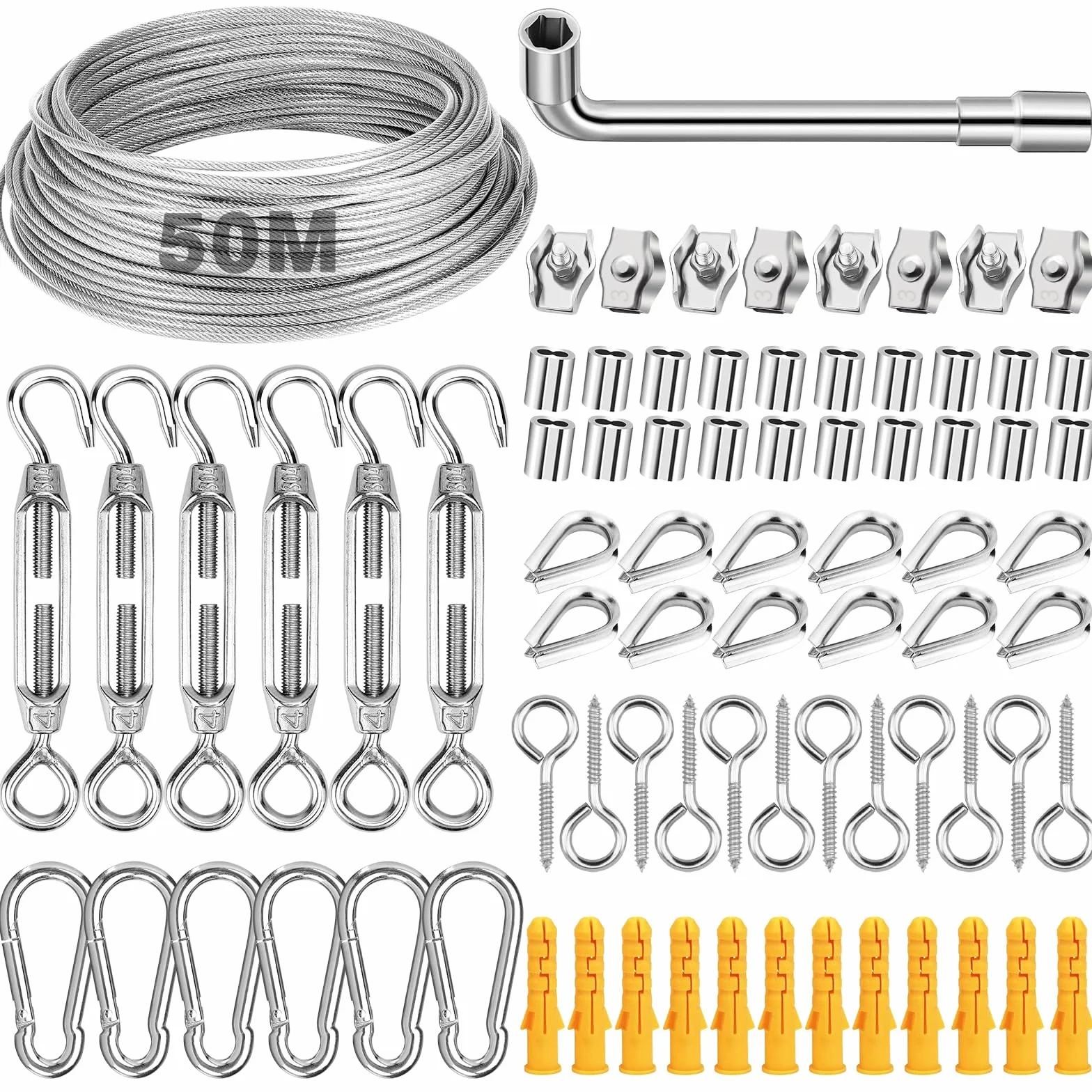 IIRC Zestaw linek drucianych 50 m, 2 mm, linka ze stali nierdzewnej, linka stalowa 2 mm, zestaw do zawieszenia, ogrodzenia, sznurka do bielizny, liny do firanek, roślin pnących, projektów DIY