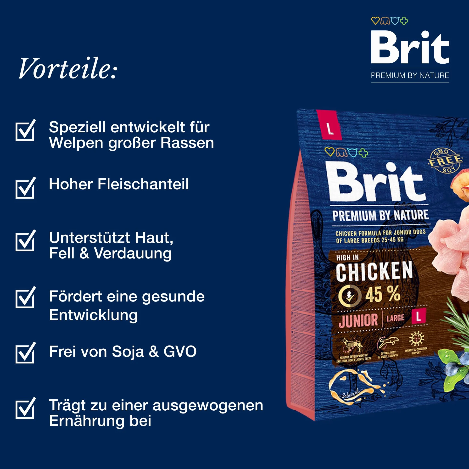 Brit Premium by Nature Junior L - Dry Dog Food - Kurczak 15 kg