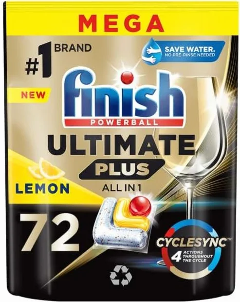 Finish Quantum All-in-One, Tabletki do Zmywarki, 72 szt., 3-Komorowe Kapsułki, Biodegradowalna Folia, Powerball z Funkcją Namaczania i Czyszczenia