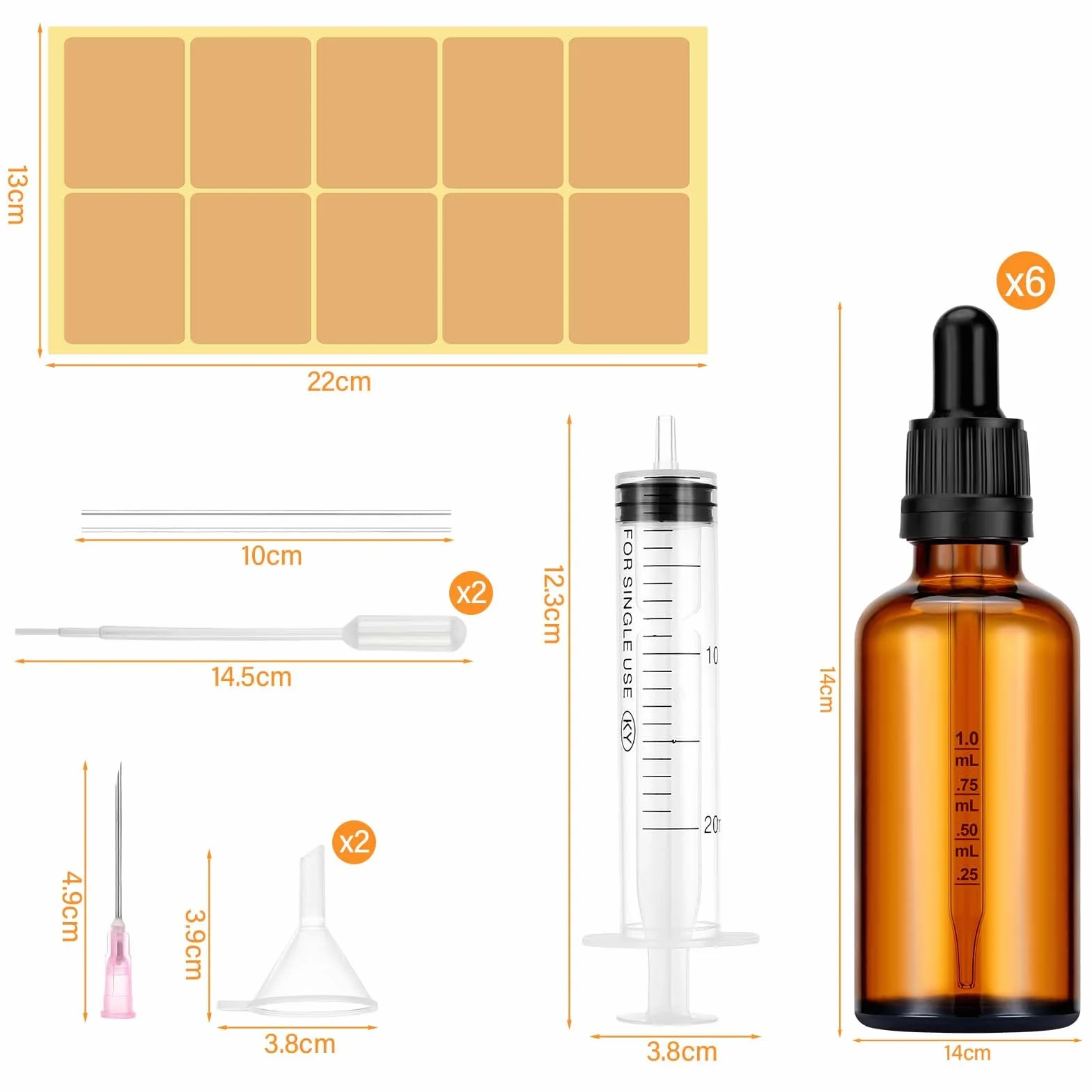 Pavlleen 6 szt. pipet 100 ml, brązowe szklane butelki z zakraplaczem, w tym 6 akcesoriów pomocniczych, brązowe szklane butelki, butelki z olejkiem eterycznym do wielokrotnego napełniania