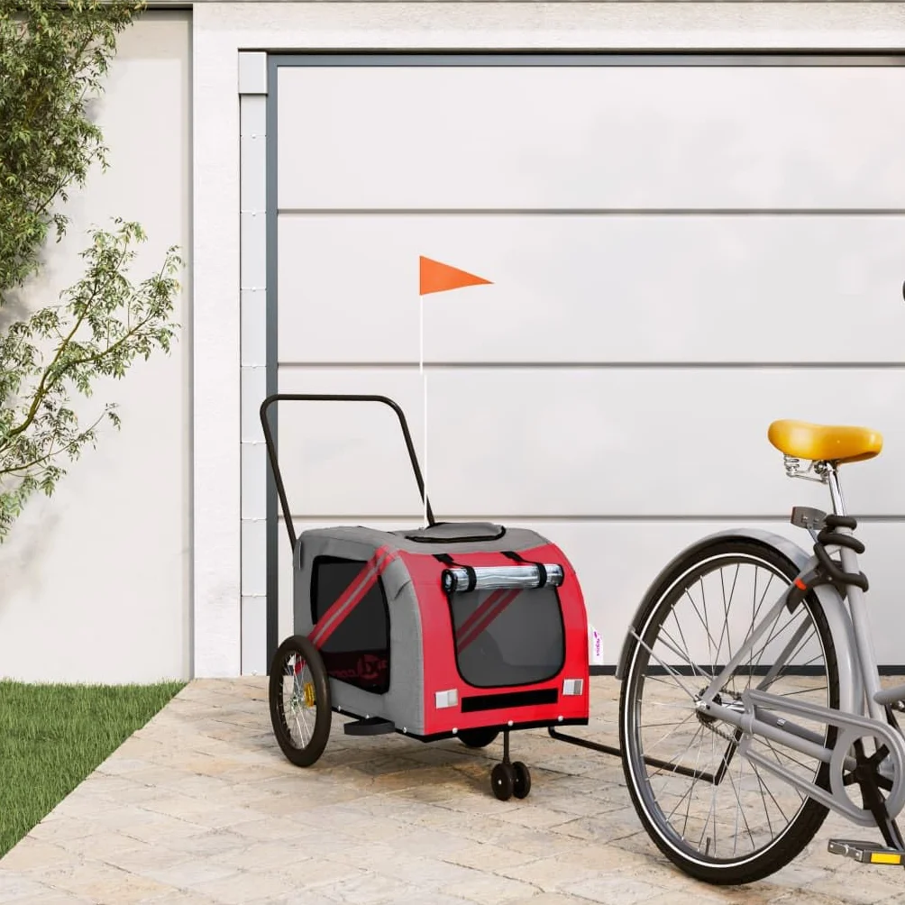 Homgoday Przyczepa rowerowa dla zwierząt Czerwony i szary Oxford i żelazo, wyposażenie wózka dla psa, wózek rowerowy, wózek rowerowy, wózek dla psa, transporter rowerowy model 93901