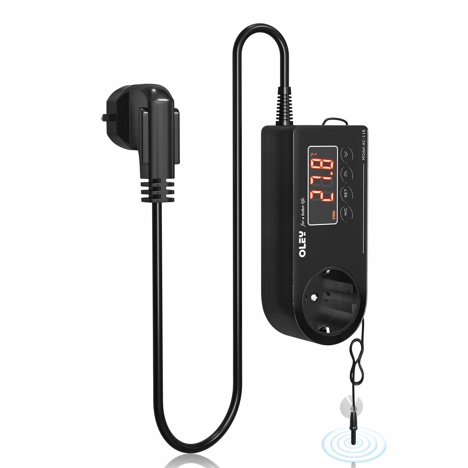 Gniazdo Termostat 220V Regulator Temperatury z Czujnikiem Wtyczka EU Regulator Wilgotności do Szklarni, Gadów, Akwarium, Inkubatora (1 Szt)