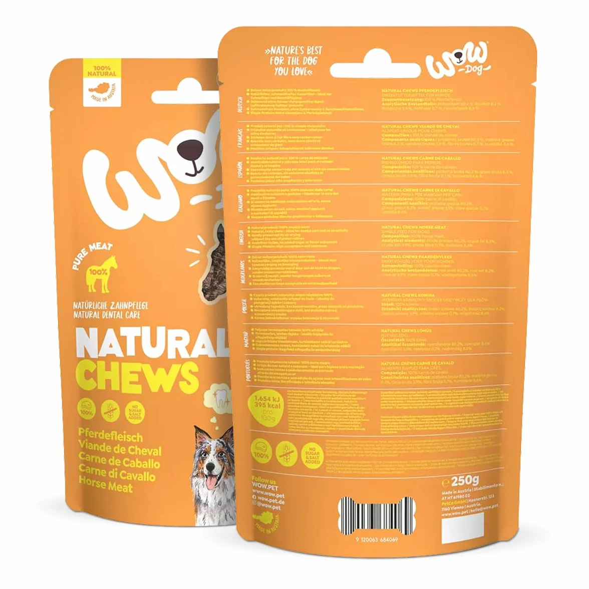 WOW Przekąski do żucia, 100% suszone mięso końskie (6 x 250 g), artykuł do żucia dla psów z pojedynczym białkiem, suplement diety, pielęgnacja zębów