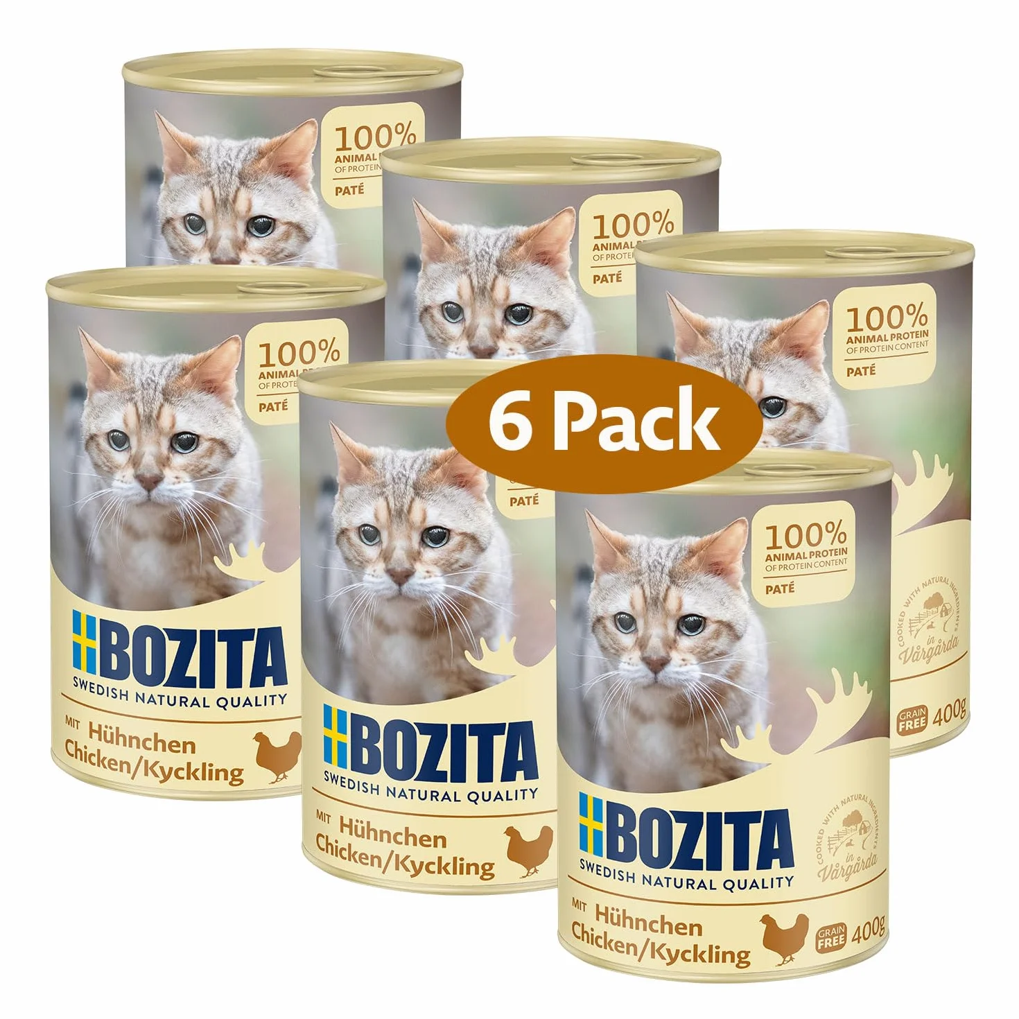 Bozita Paté kurczak bez zbóż – 6 x 400 g mokra karma dla kotów i kotów. Karma pojedyncza z 9,5% białka i 5% tłuszczu z wysokiej jakości, naturalnych składników bez zbóż - ze Szwecji