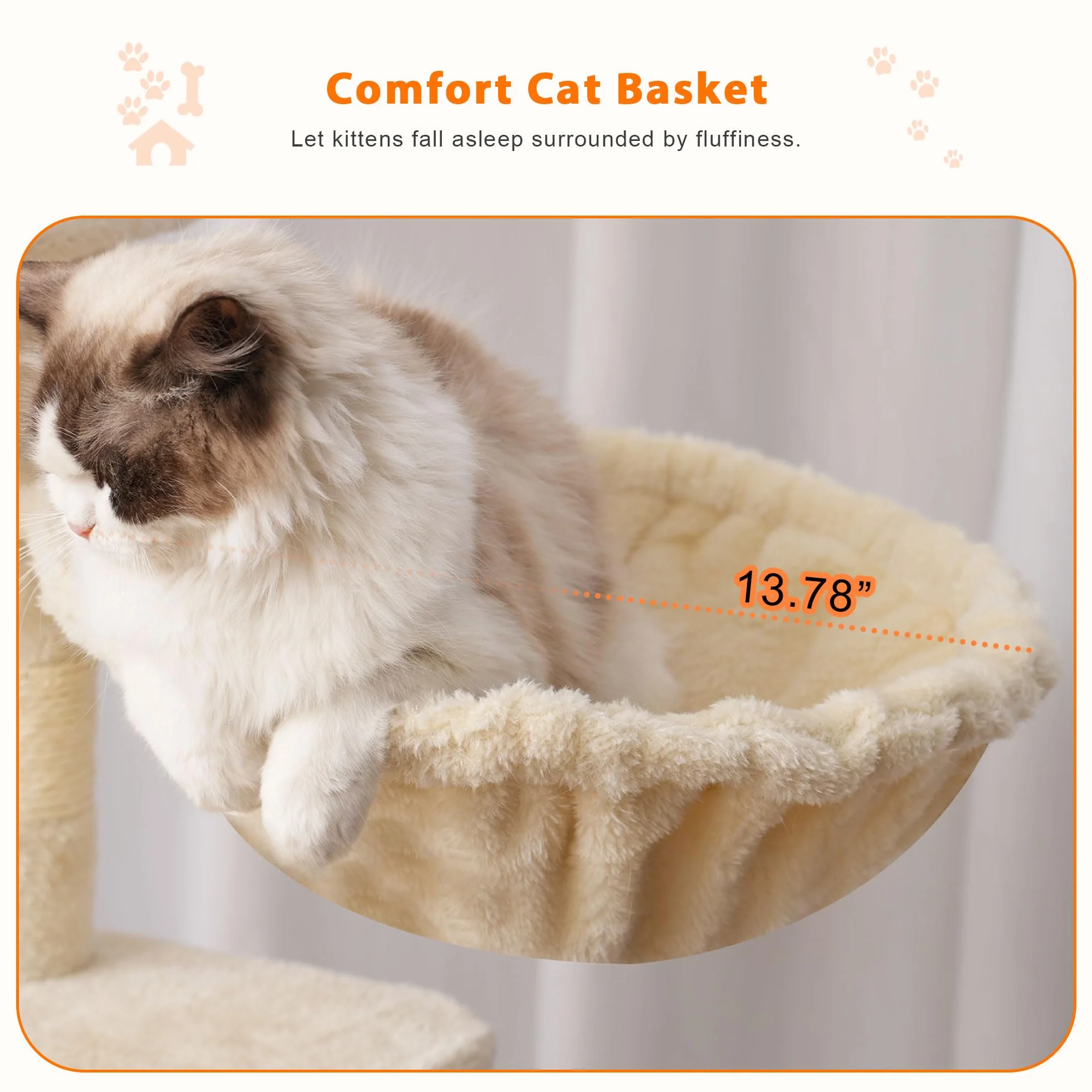 Heybly Cat Tree, 178 cm Wysokości, Drapak Dla Kotów Domowych, Drapak Dla Kota Z 8 Drapakami, 2 Jaskiniami, 2 Platformami, Hamakiem, Koszem, Pluszowym Baldachimem, Beżowy HCT036M