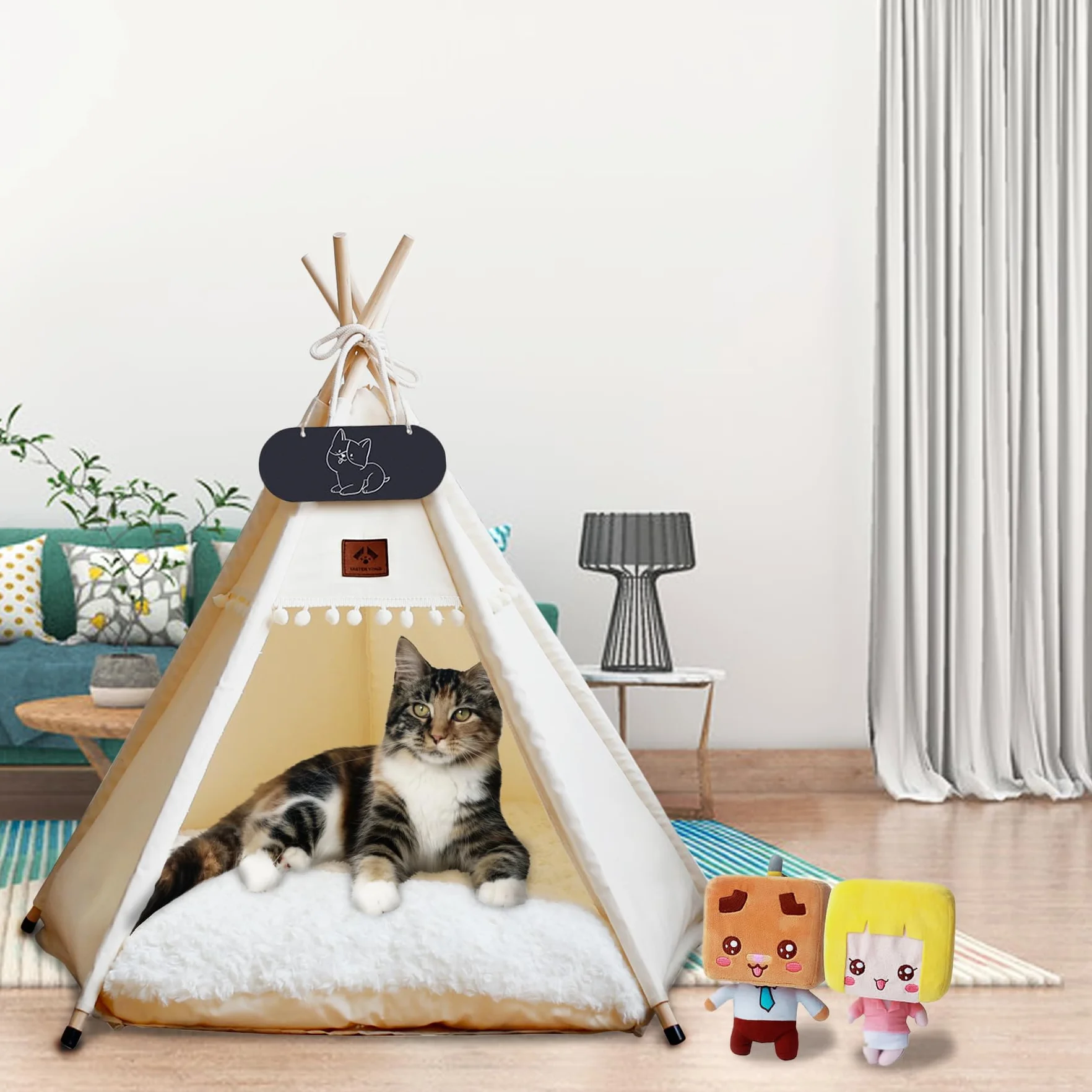 Namiot tipi dla zwierząt domowych z dwustronną poduszką Namiot dla zwierząt domowych dla psów/kotów Budka dla zwierząt domowych Zdejmowany i nadający się do prania Domek dla psów dla świnek