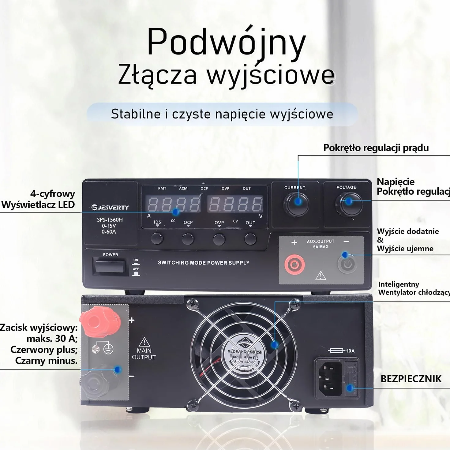 DC regulowany zasilacz laboratoryjny, 0-15V 0-60A 900w przełączany zasilacz stołowy DC regulowany z pokrętłem enkodera, włącznikiem/wyłącznikiem wyjścia, 4-cyfrowym wyświetlaczem LED, OVP i OCP