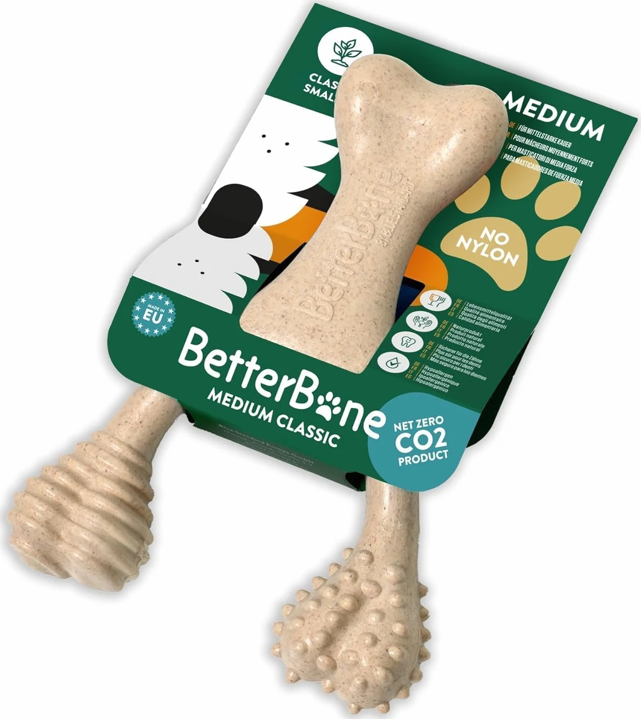 BetterBone - Zabawka dla psa do żucia – Small Medium Classic – wegańska kość do żucia dla psa, bez nylonu i GMO na bazie celulozy, średnio twarda, neutralny smak, nie odpryskuje i hipoalergiczna