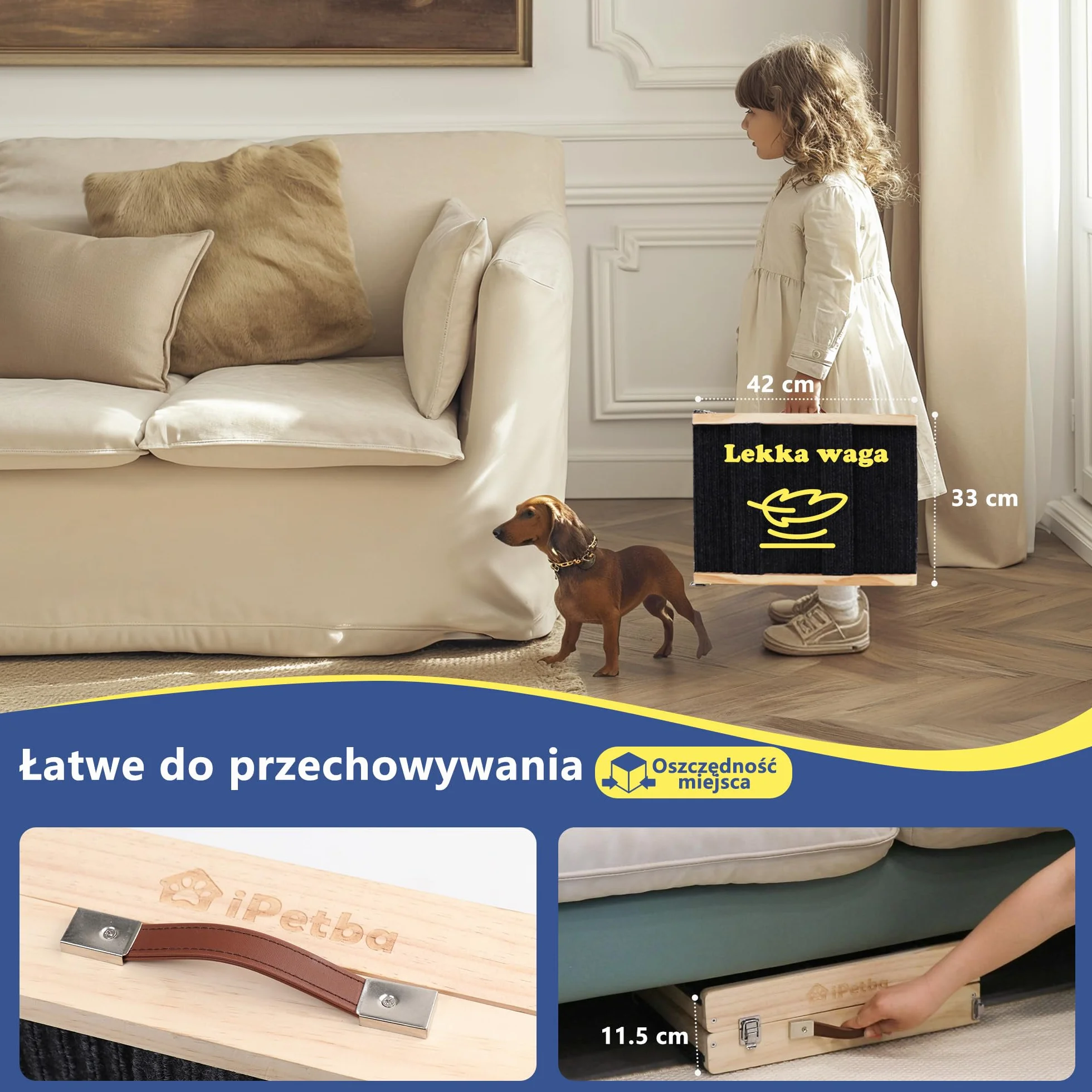 Rampa dla Psów dla Małych Psów Schody dla Psa do łóżka sofy Składana Regulowana 53 cm