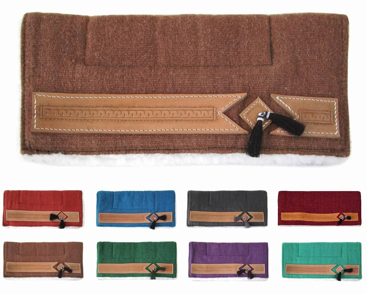 NETPROSHOP Pony Western Pad z miękkim futerkiem i zdobieniem skórzanym, długość pleców ok. 62 cm, kolor: brązowy