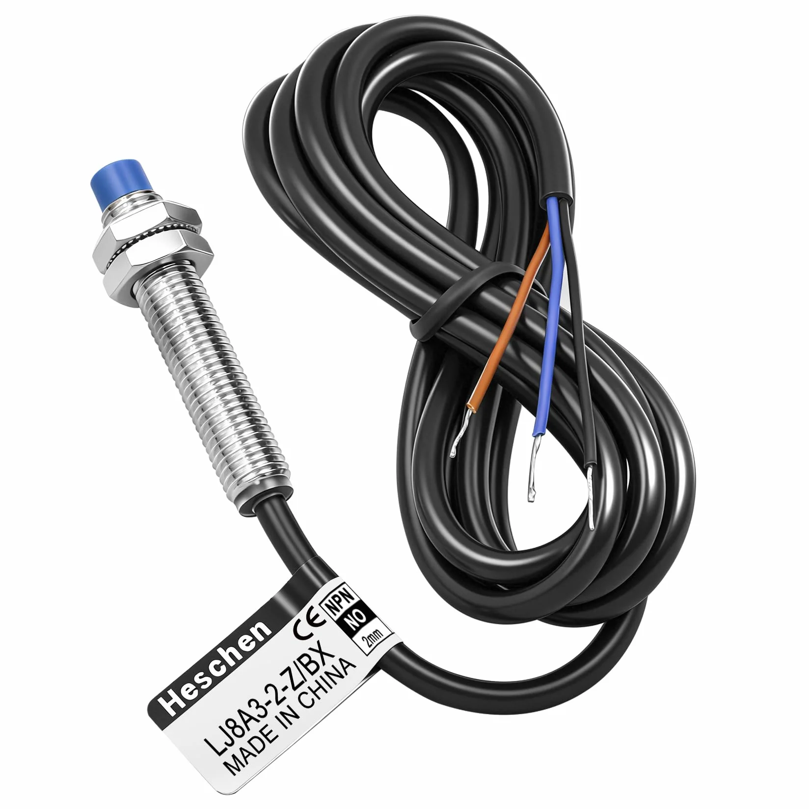Heschen M8 Indukcyjny czujnik zbliżeniowy przełącznik nieekranowy typ LJ8A3-2-Z/BX detektor 2 mm 10-30 V DC 200 mA NPN normalnie otwarty (NO) 3 przewody