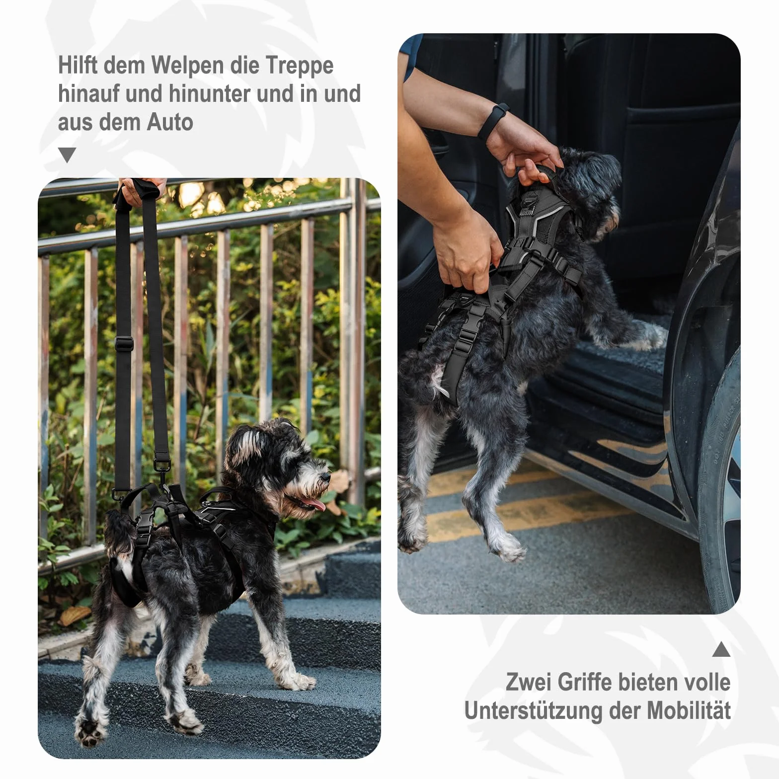 OneTigris Szelki dla psa, Hopper Małe Wspomagające Szelki Regulowane Szelki Podnoszące z 2 Uchwytami do Wsparcia i Rehabilitacji Odpowiednie dla Małego Psa Czarne S
