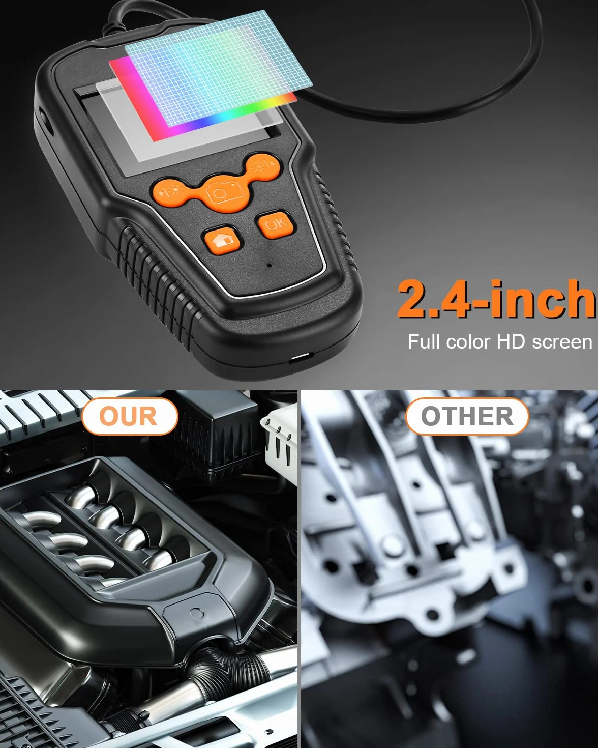 Przemysłowa kamera endoskopowa 1080p HD IP68 8mm 5m półsztywny kabel akumulator 2600mAh
